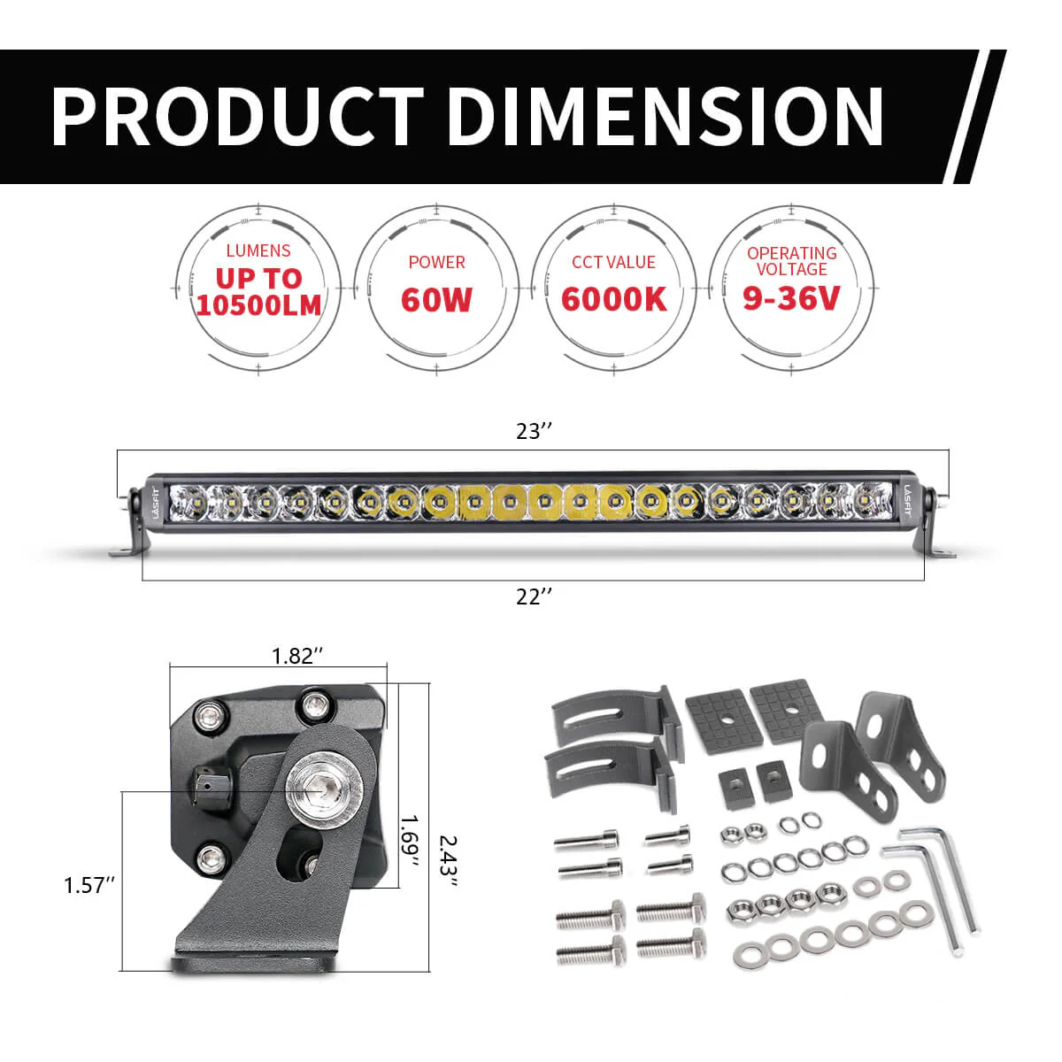 22 Inch Off-Road LED Light Bars Bumper Grille Combo Flood Spot Single Row - LASFIT - Image 8