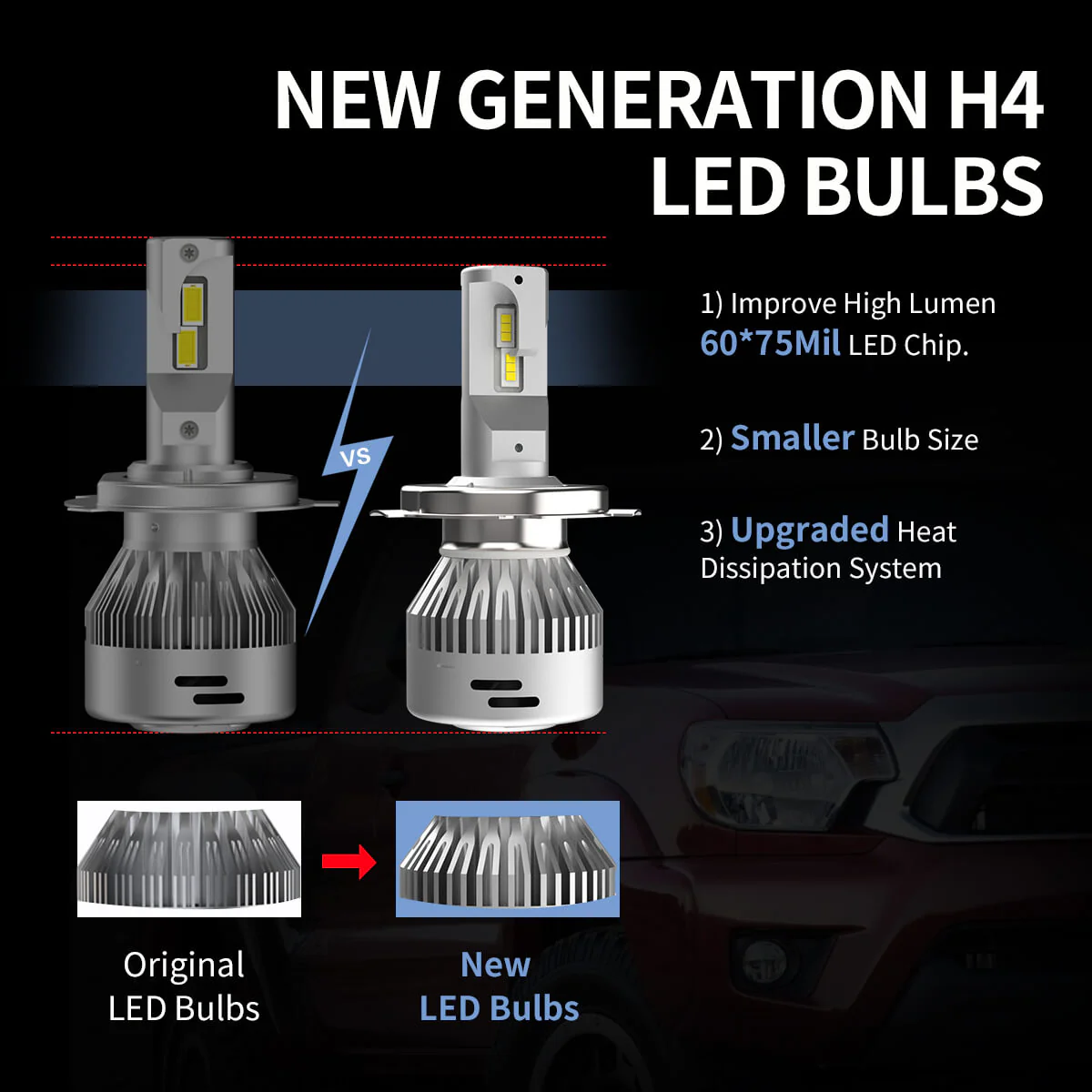 60W 9003 H4 HB2 LA Plus Series | 6,000LM 6000K LED Bulbs - Image 10