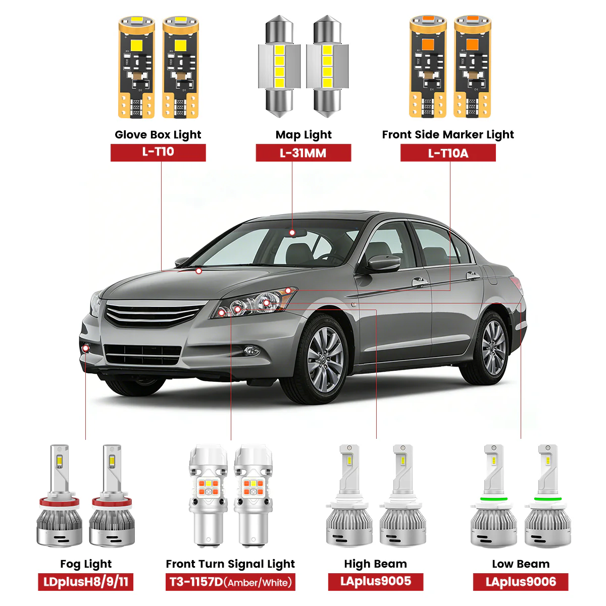 Fit for 2008-2012 Honda Accord LED Bulbs Upgrade
