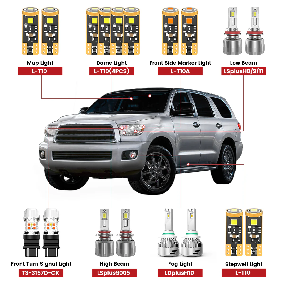 Fit for 2008-2017 Toyota Sequoia The Brightest LED Bulbs Upgrade
