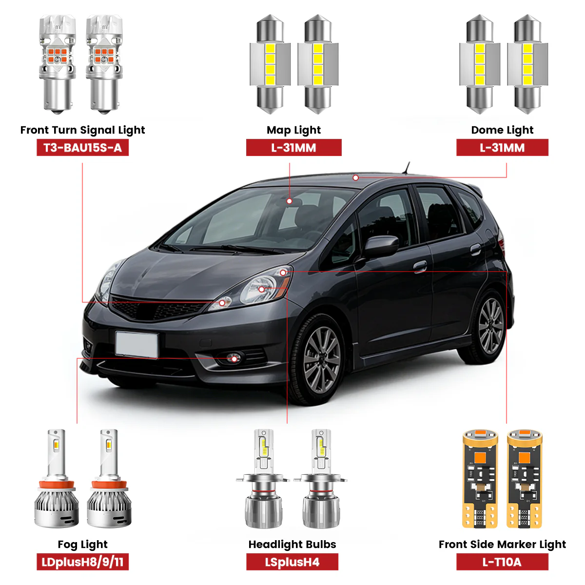 Fit for 2009-2013 Honda Fit The Brightest LED Bulbs Upgrade