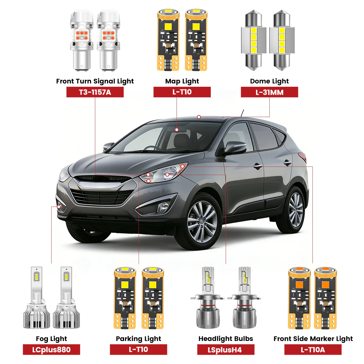 Fit for 2010-2013 Hyundai Tucson The Brightest LED Bulbs Upgrade