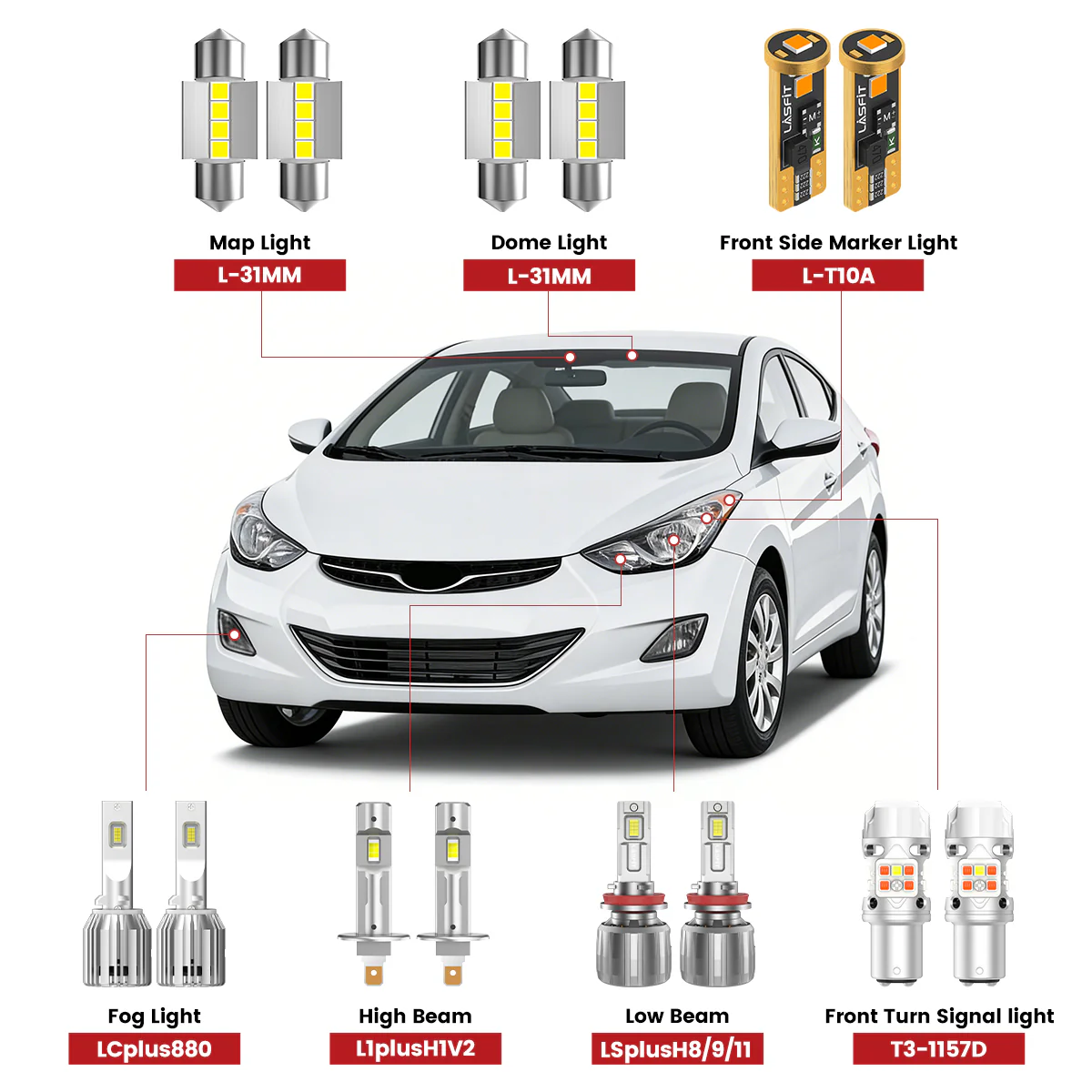 Fit for 2011-2013 Hyundai Elantra The Brightest LED Bulbs Upgrade