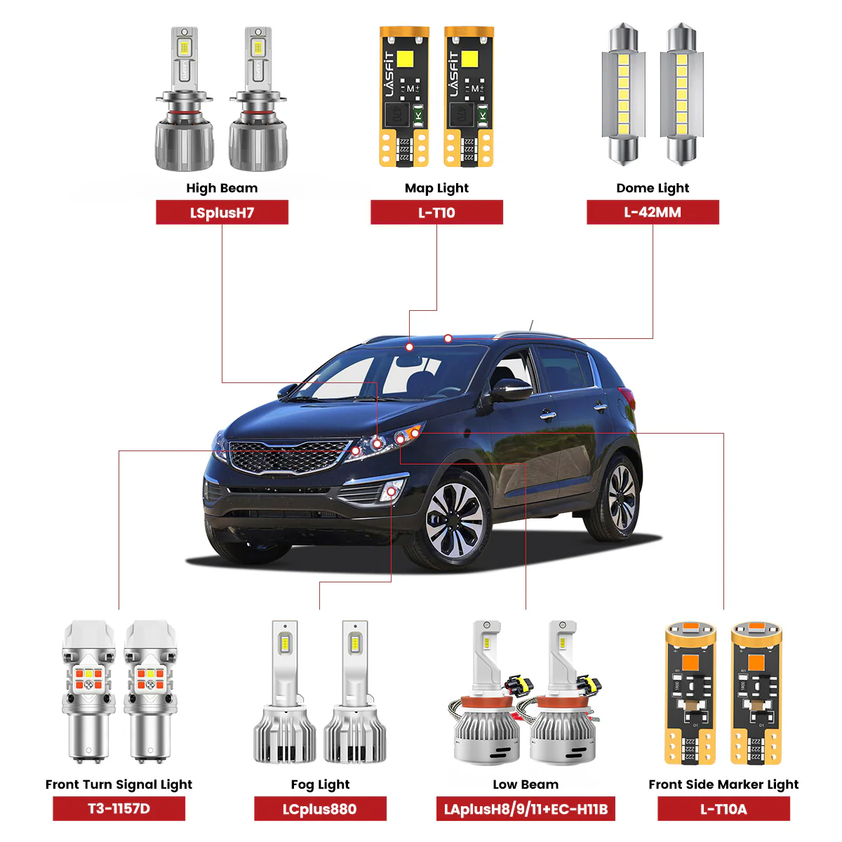 Fit for 2011-2013 Kia Sportage The Brightest LED Bulbs Upgrade