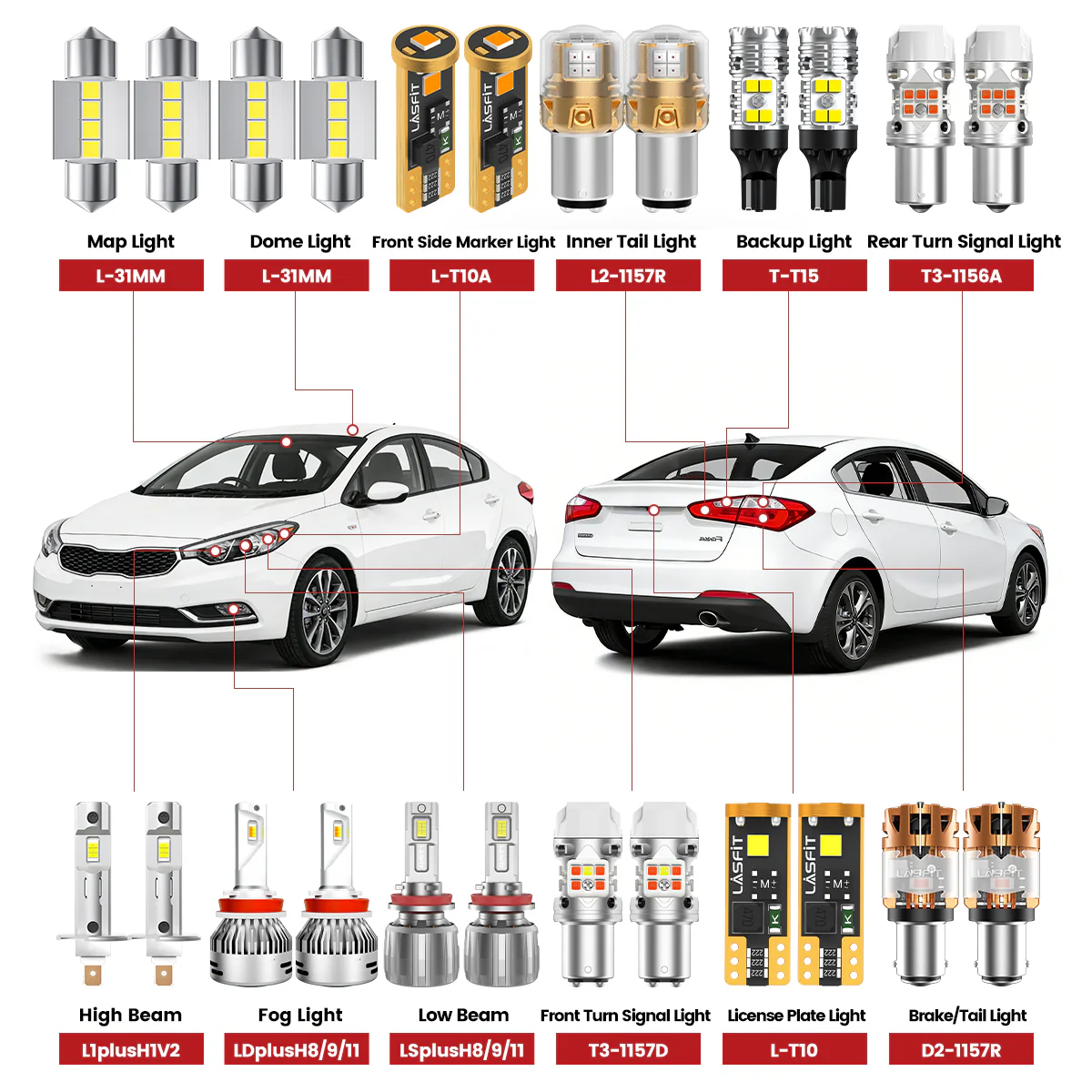 Fit for 2014-2016 Kia Forte The Brightest LED Bulbs Upgrade