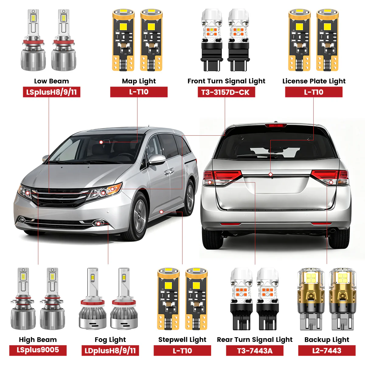 Fit for 2014-2017 Honda Odyssey The Brightest LED Bulbs Upgrade | Tested and Verified