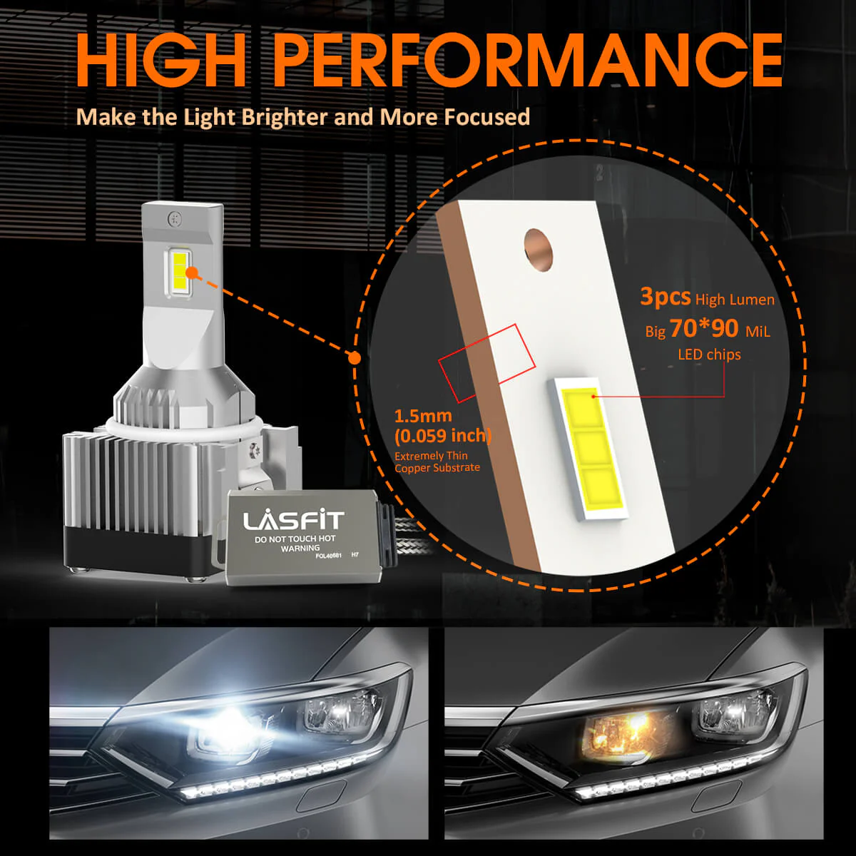 Pro Series H7 LED Bulbs w/Retainer Adapter Fit for Volkswagen Passat 2012-2015 | 2 Bulbs - Image 2