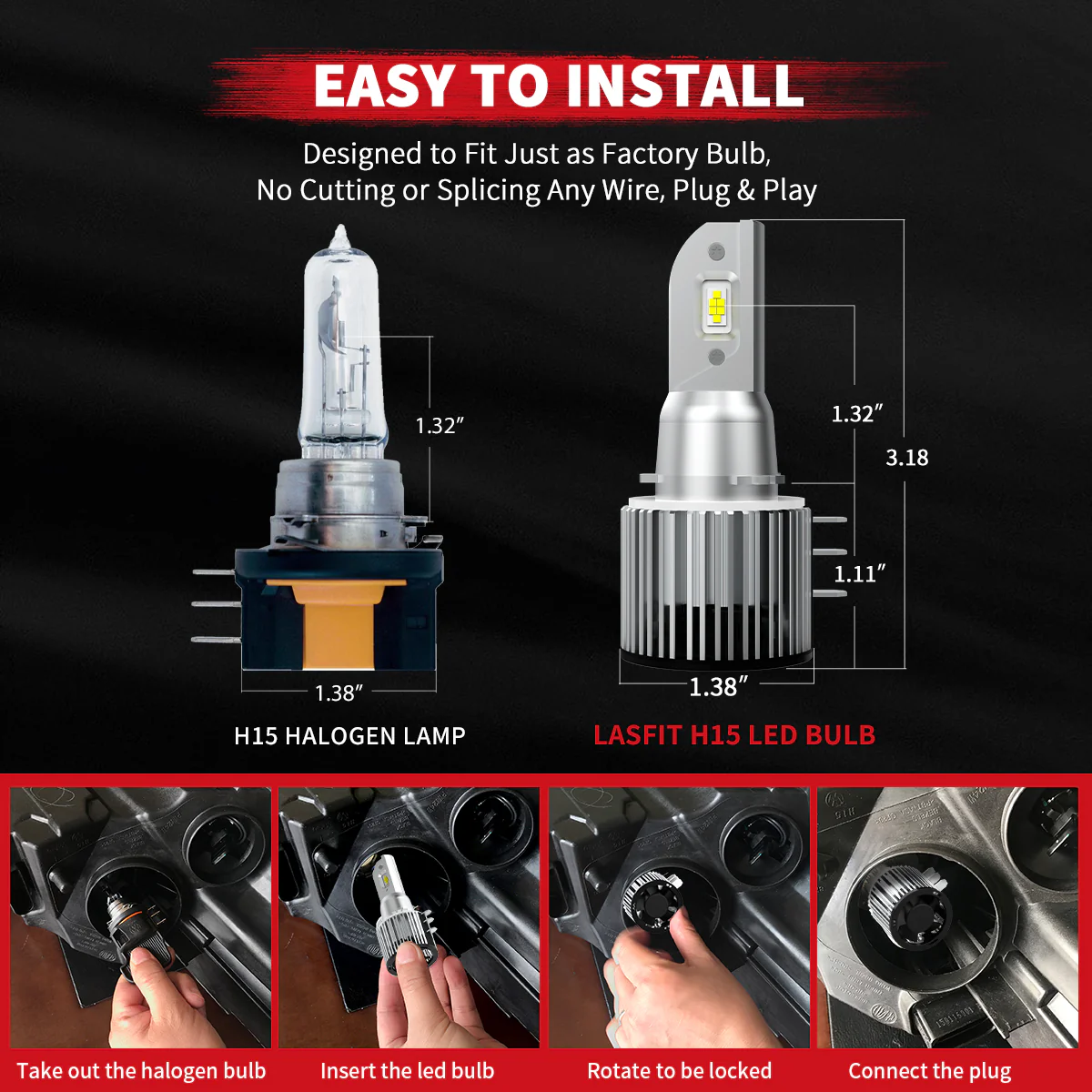 60W H15 Pro Series | 6,000LM 6000K LED Bulbs - Image 3