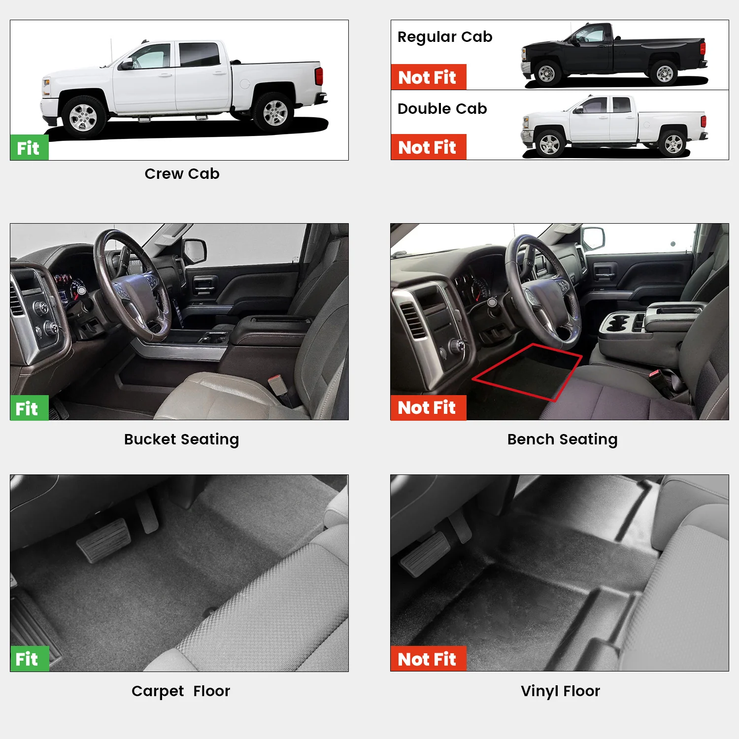 Fit for 2015-2019 Chevrolet Silverado 2500HD 3500HD Floor Mats, Fit Carpet Floor & Without 4*4 Shifter Only - Image 2