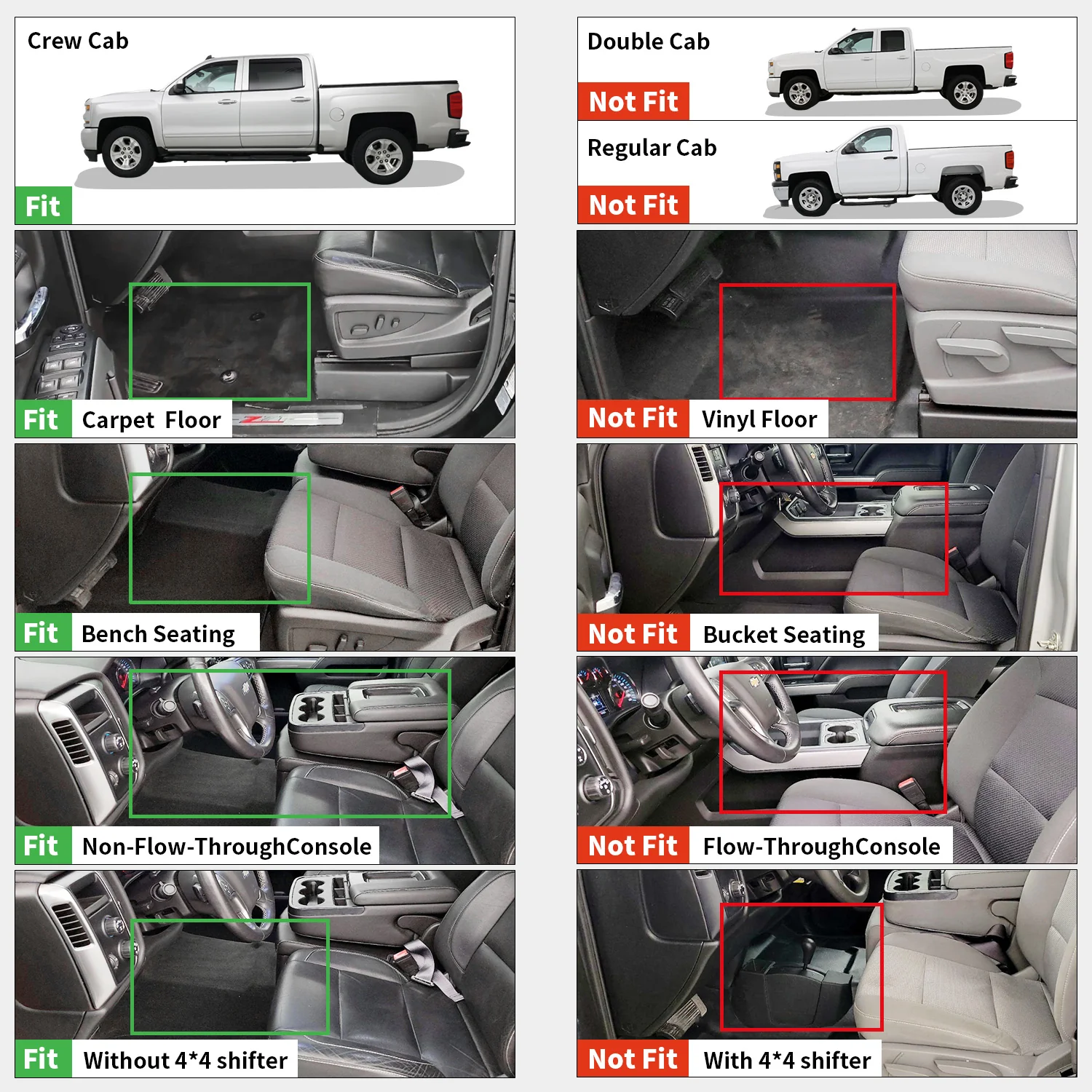 Fit for 2014-2018 Chevrolet Silverado 1500 Floor Mats, Fit Carpet Floor & Without 4*4 Shifter Only - Image 12