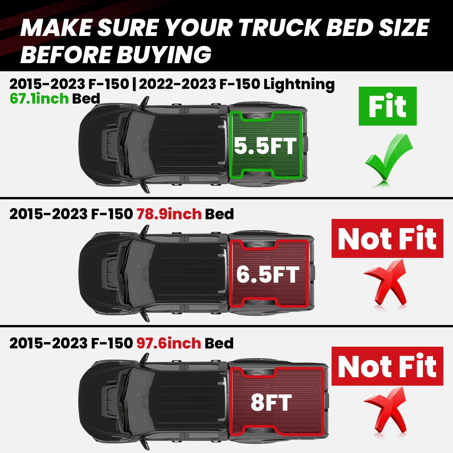 Fit for 2021-2023 Ford F-150 & F-150 Lightning Truck Bed Mat or Tailgate Mat, Not Fit Drop-in Liners - Image 21
