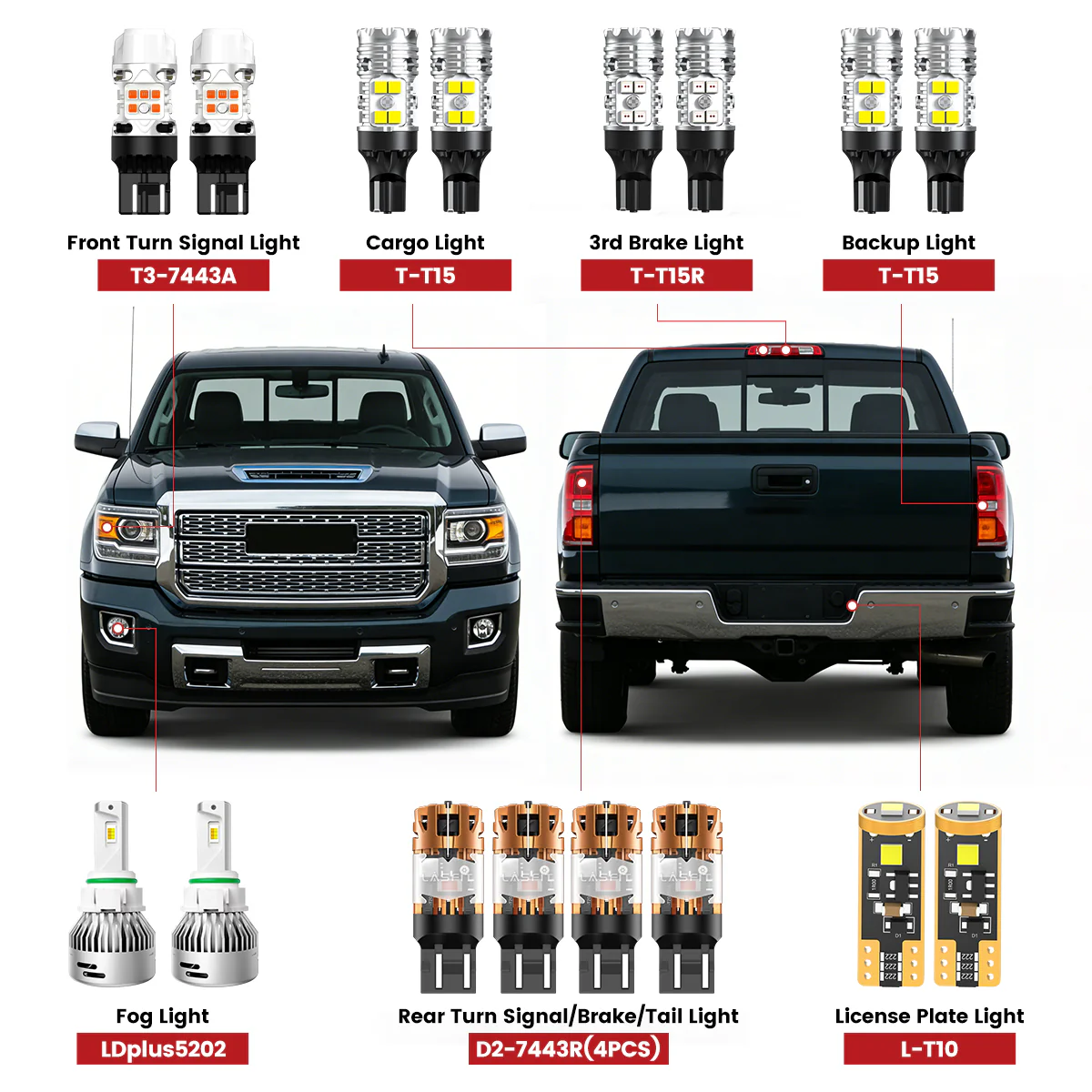 Fit for 2016-2019 GMC Sierra 2500HD 3500HD LED Bulbs Upgrade