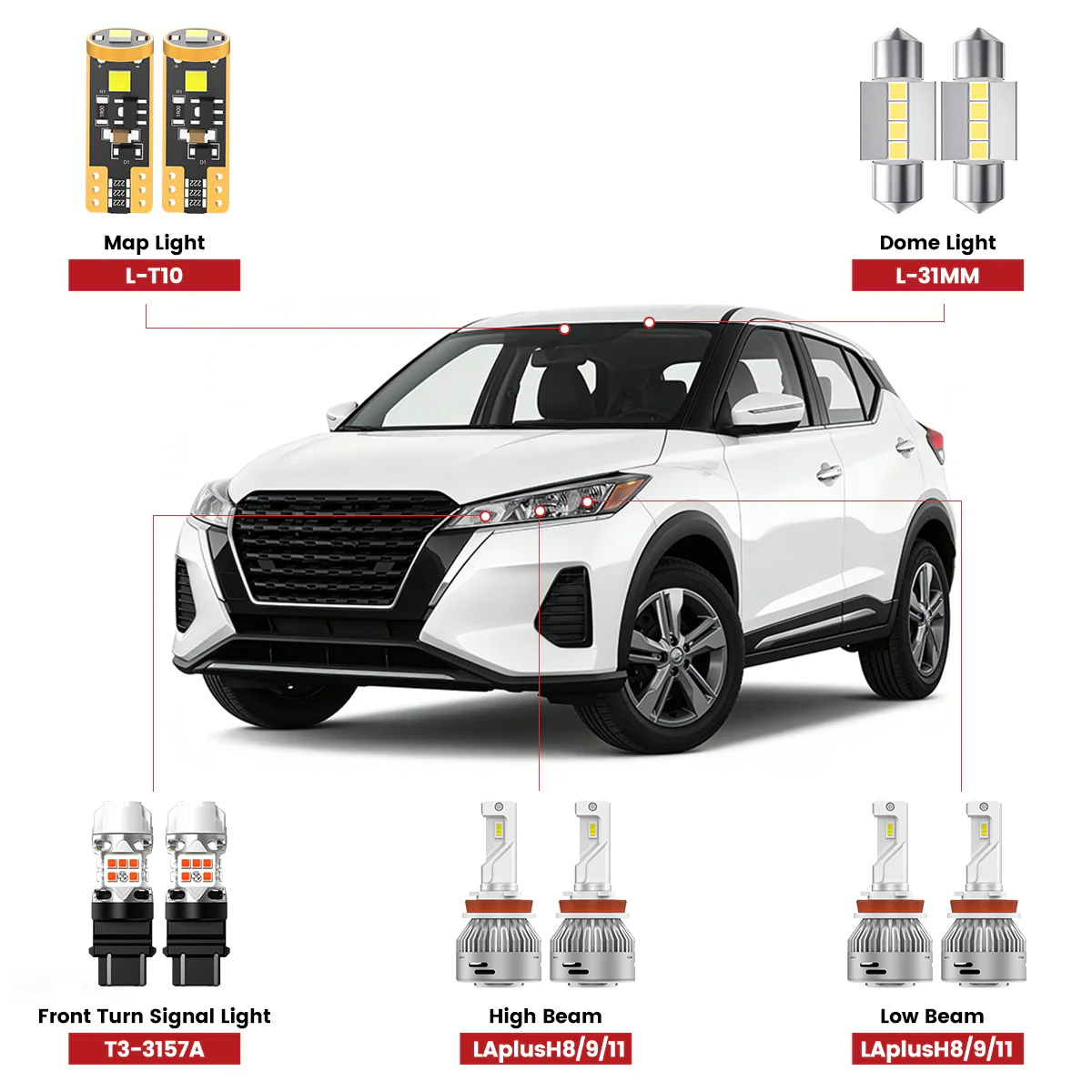 Fit for 2018-2024 Nissan Kicks LED Bulbs Upgrade