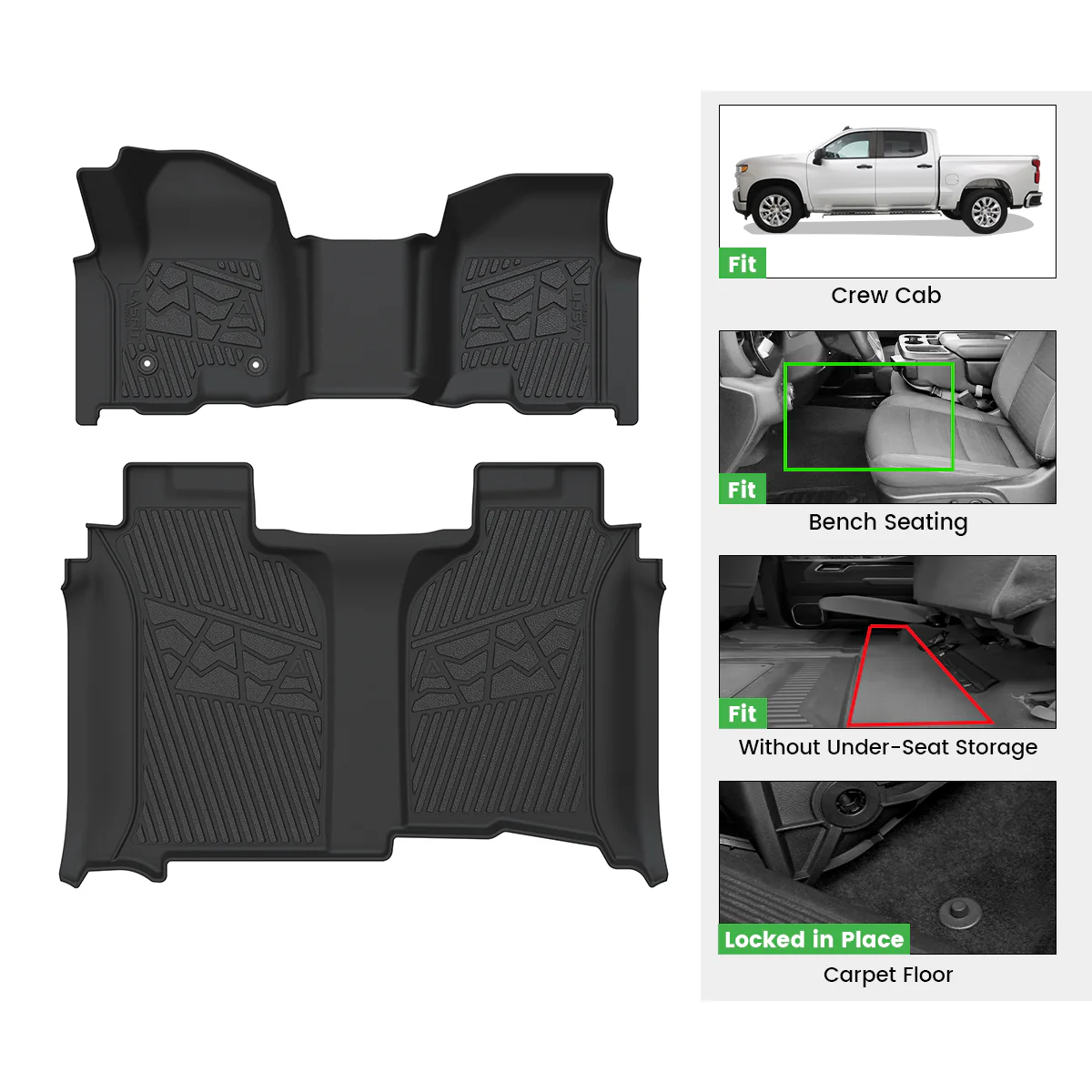 Fit for 2019-2026 Chevrolet Silverado 1500 Floor Mats, Fit Carpet Floor Only, Not Fit 2019 Silverado 1500 LD - Image 37