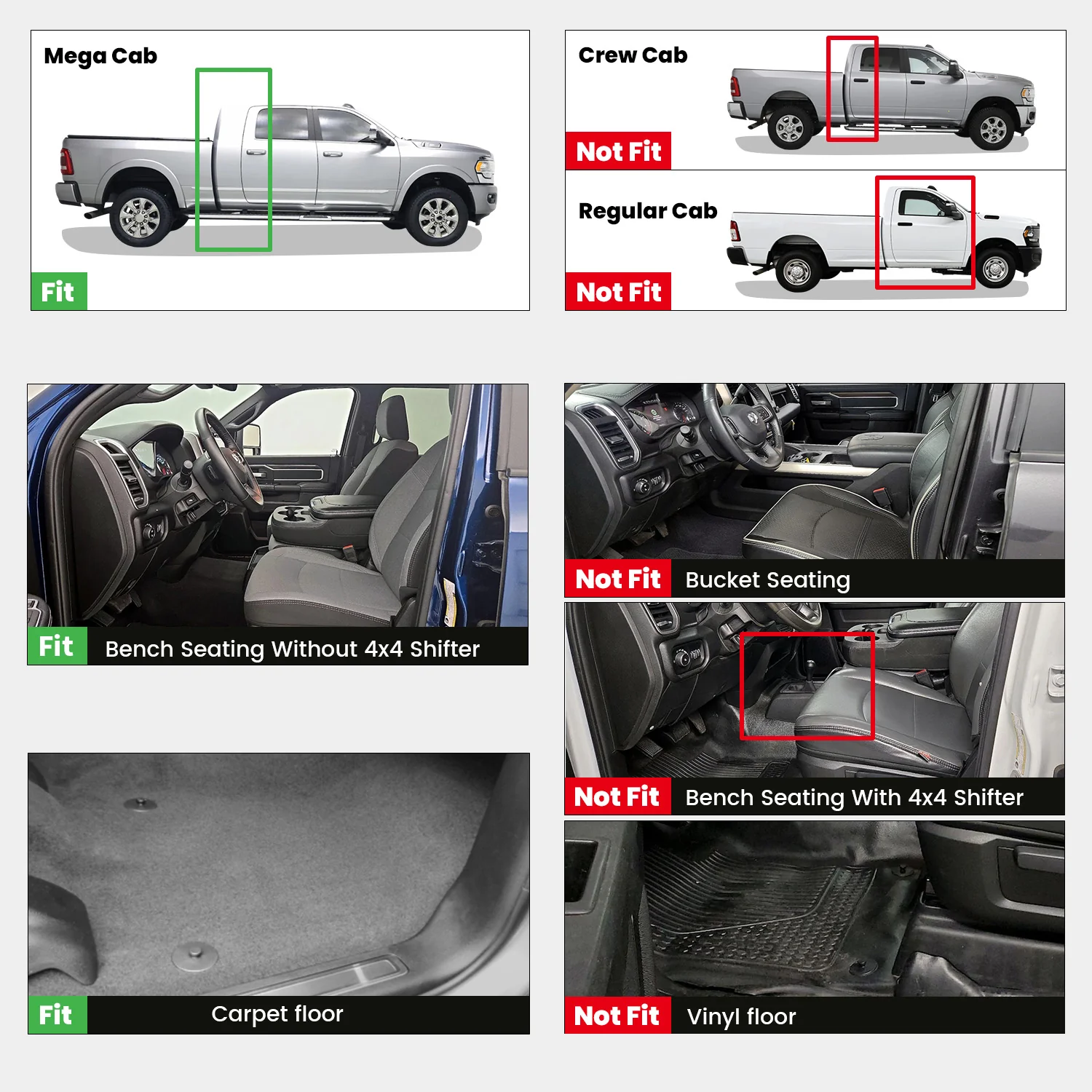 Fit for 2019-2026 Ram 2500 3500 Floor Mats, Fit Without Power Take-Off (PTO) KIT & Carpet Floor Only - Image 20