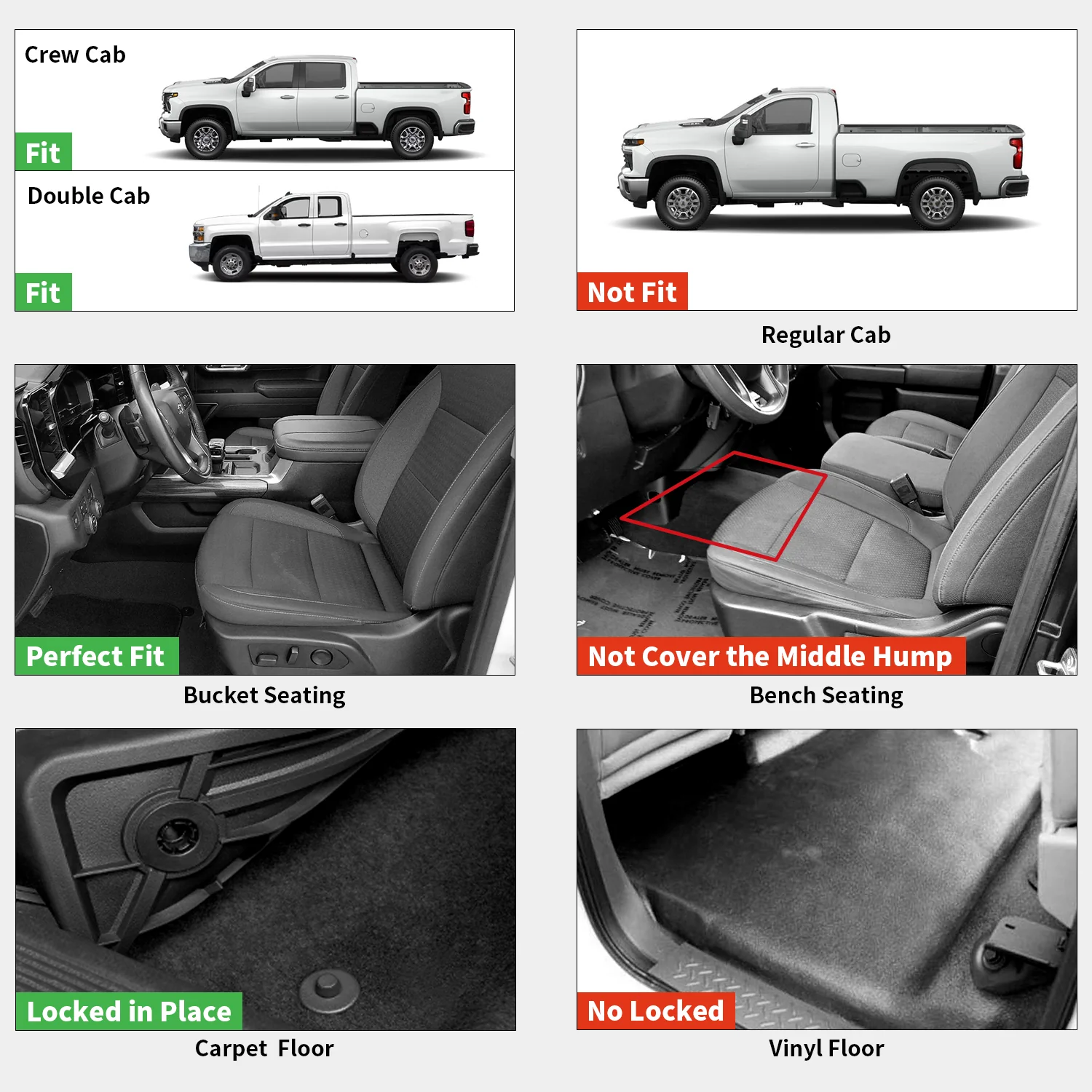 Fit for 2019-2026 GMC Sierra 1500 1st Row Floor Mats, Fit Bucket Seat & Carpet Floor Only, Not Fit 2019 Sierra LD - Image 2