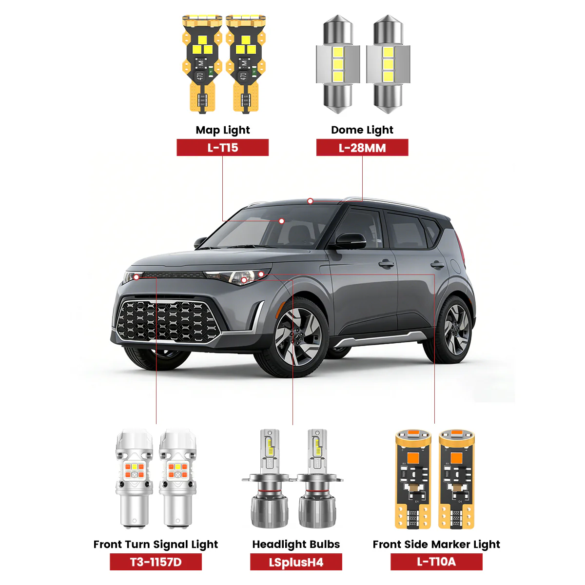 Fit for 2023-2025 Kia Soul The Brightest LED Bulbs Upgrade
