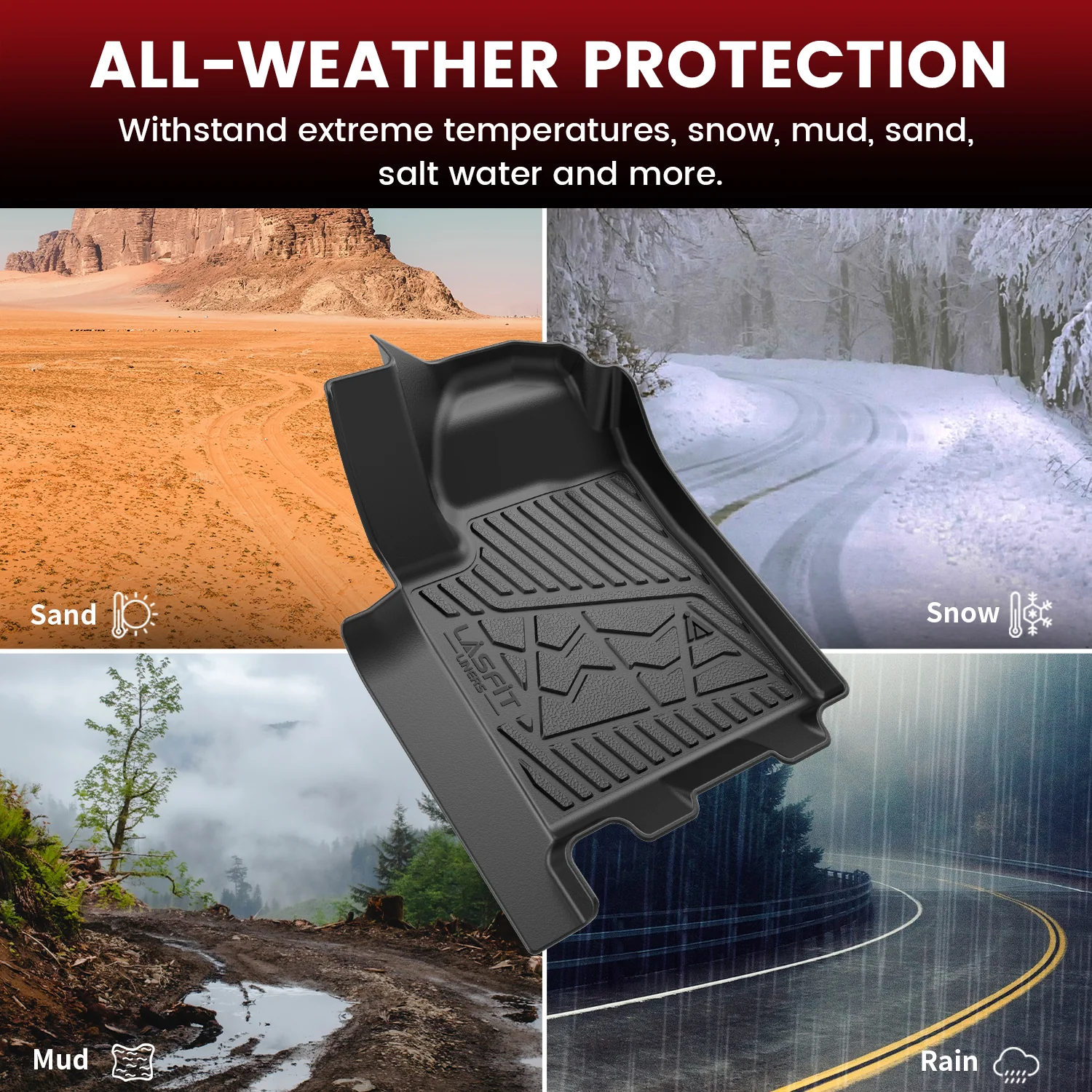 Fit for 2024-2026 GMC Sierra EV Floor Mats, Fit With Multi-Flex Midgate Only - Image 3
