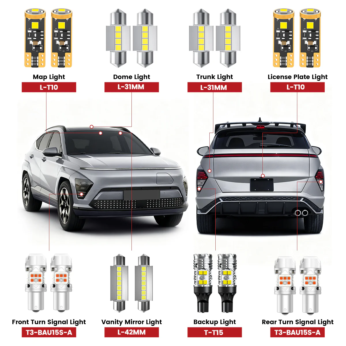 Fit for 2024-2025 Hyundai Kona LED Bulbs Upgrade | Tested and Verified