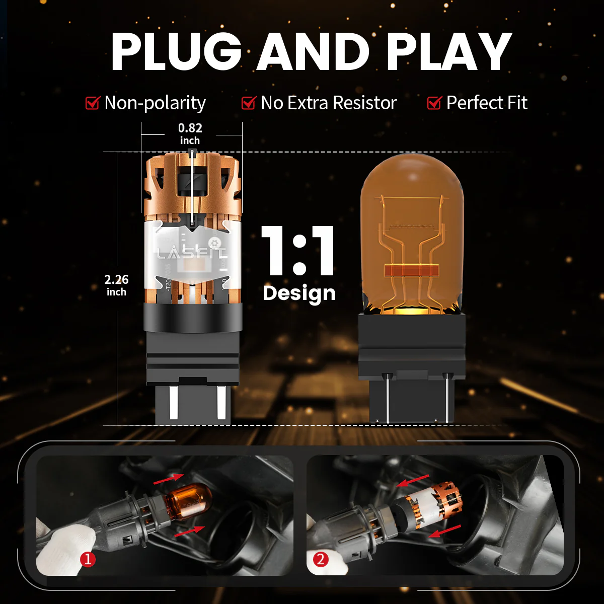 Amber 4257 CanBus-Ready Turn Signal Light LED Bulbs | D2 Series - Image 6