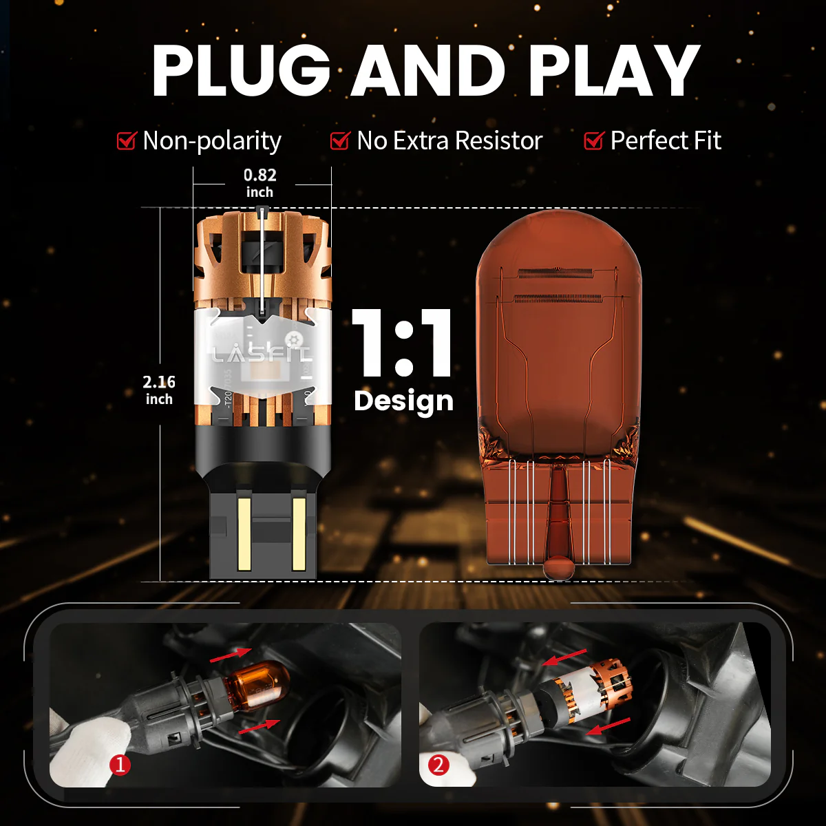 Amber 7443 CanBus-Ready Turn Signal Light LED Bulbs | D2 Series - Image 8
