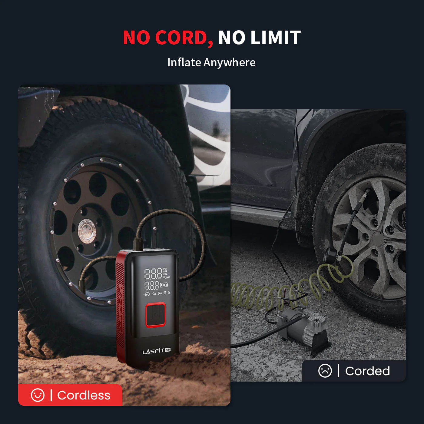 LASFIT AIR Cordless Portable Air Compressor for Pickup Trucks & Large SUVs & Cars - Image 6
