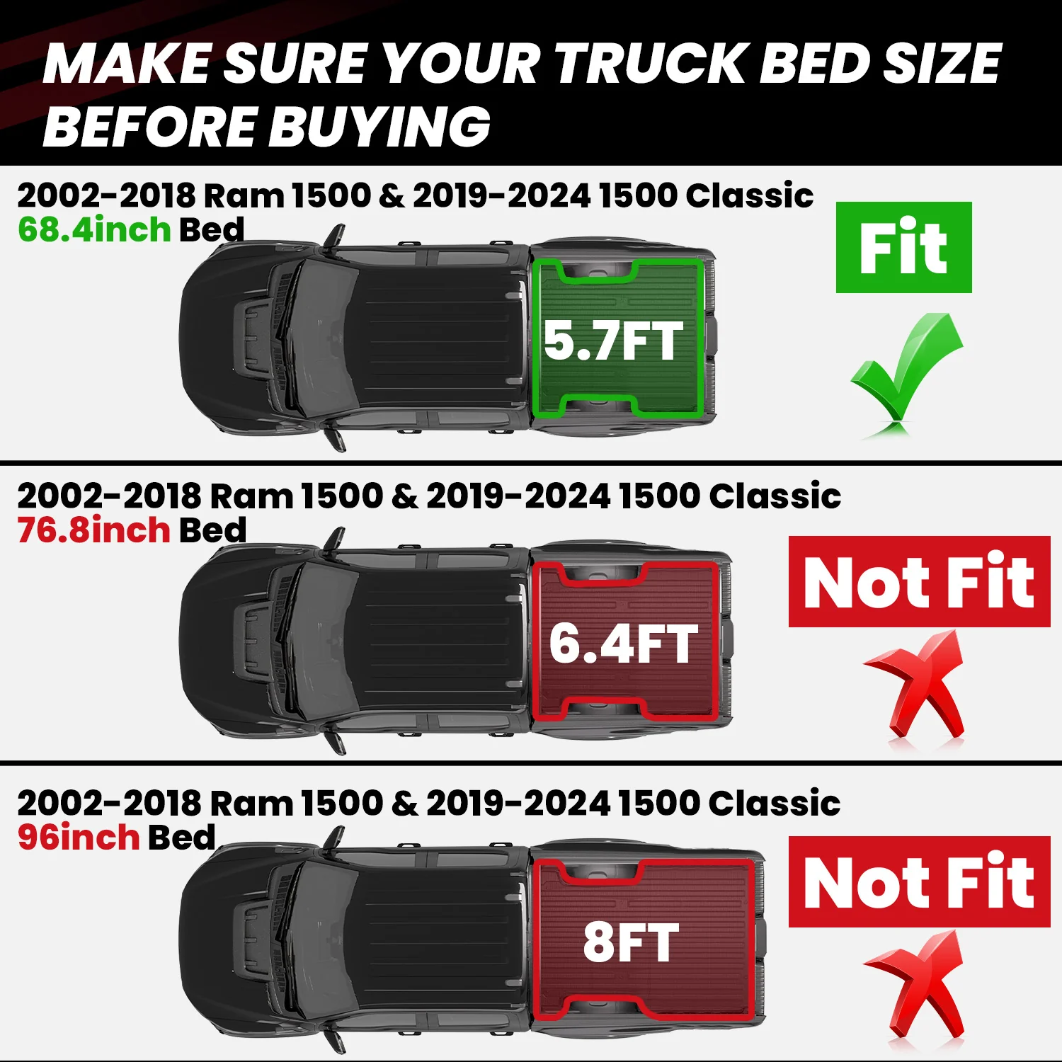 Fit for 2006-2018 Ram 1500 Bed Mat (Not Fit Drop-in liners) or Tailgate Mat, Heavy Duty Protection - Image 12