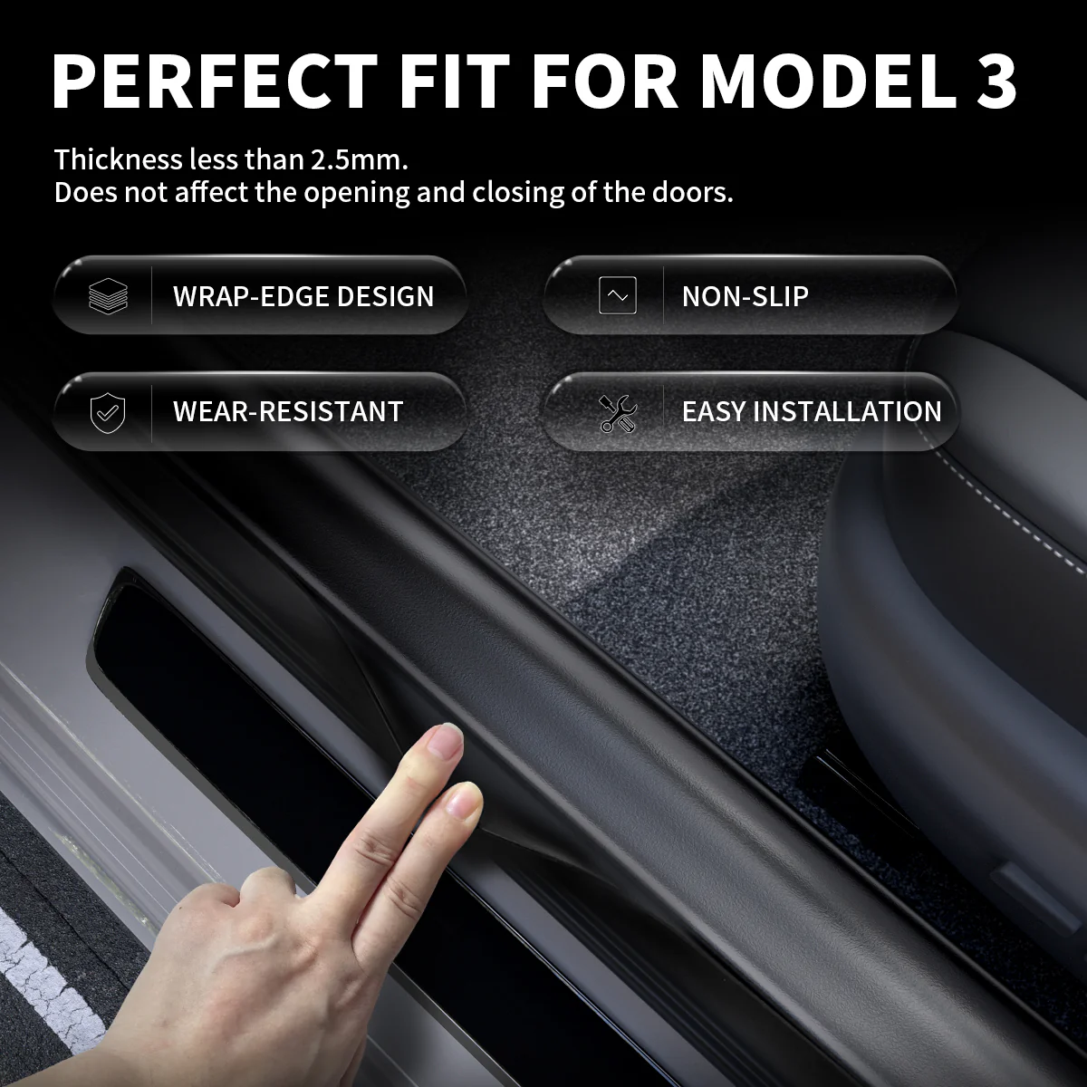 Fit For 2017-2023 Tesla Model 3 Door Sill Protector Matte TPE Front and Rear Door Entry Guard Decoration Scuff Plate Accessories - Image 5