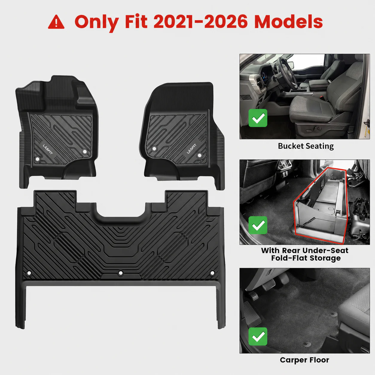 Fit for 2015-2026 Ford F-150 & 22-26 Lightning Models Floor Mats, Fit Carpet Floor & 1st Row Bucket Seat - Image 11