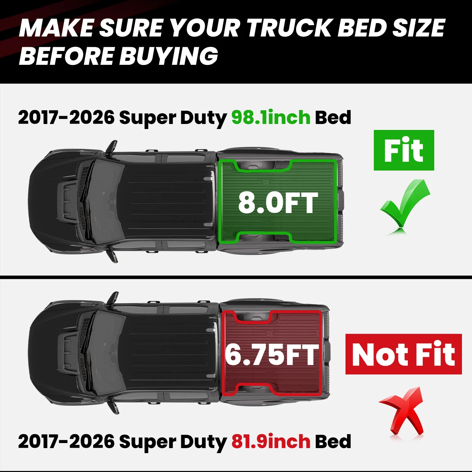Fit for 2017-2026 Ford F-250 F-350 F-450 F-550 Super Duty Bed Mat or Tailgate Mat, Not Fit Drop-in liners - Image 29