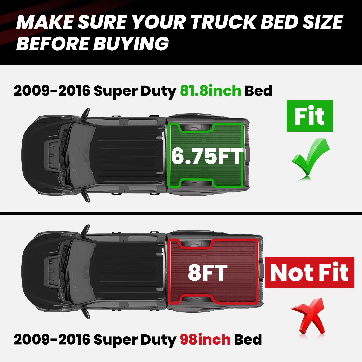 Fit for 2009-2016 Ford F-250 F-350 F-450 6.75FT(81") Heavy Duty Truck Bed Mat, Not Fit Drop-in liners - Image 2