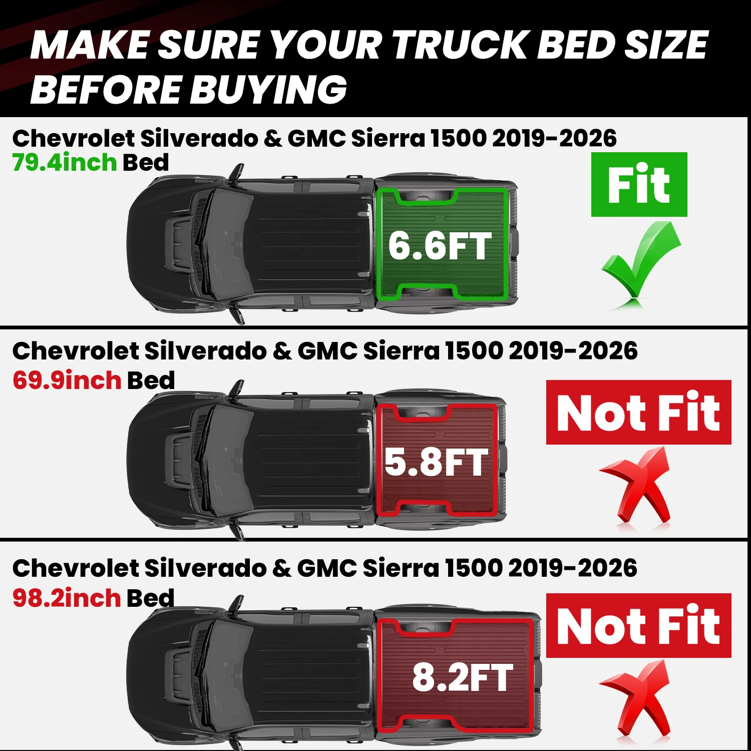 Fit for 2019-2026 GMC Sierra 1500 Truck Bed Mat or Tailgate Mat, Not Fit 2019 Sierra 1500 LD - Image 22