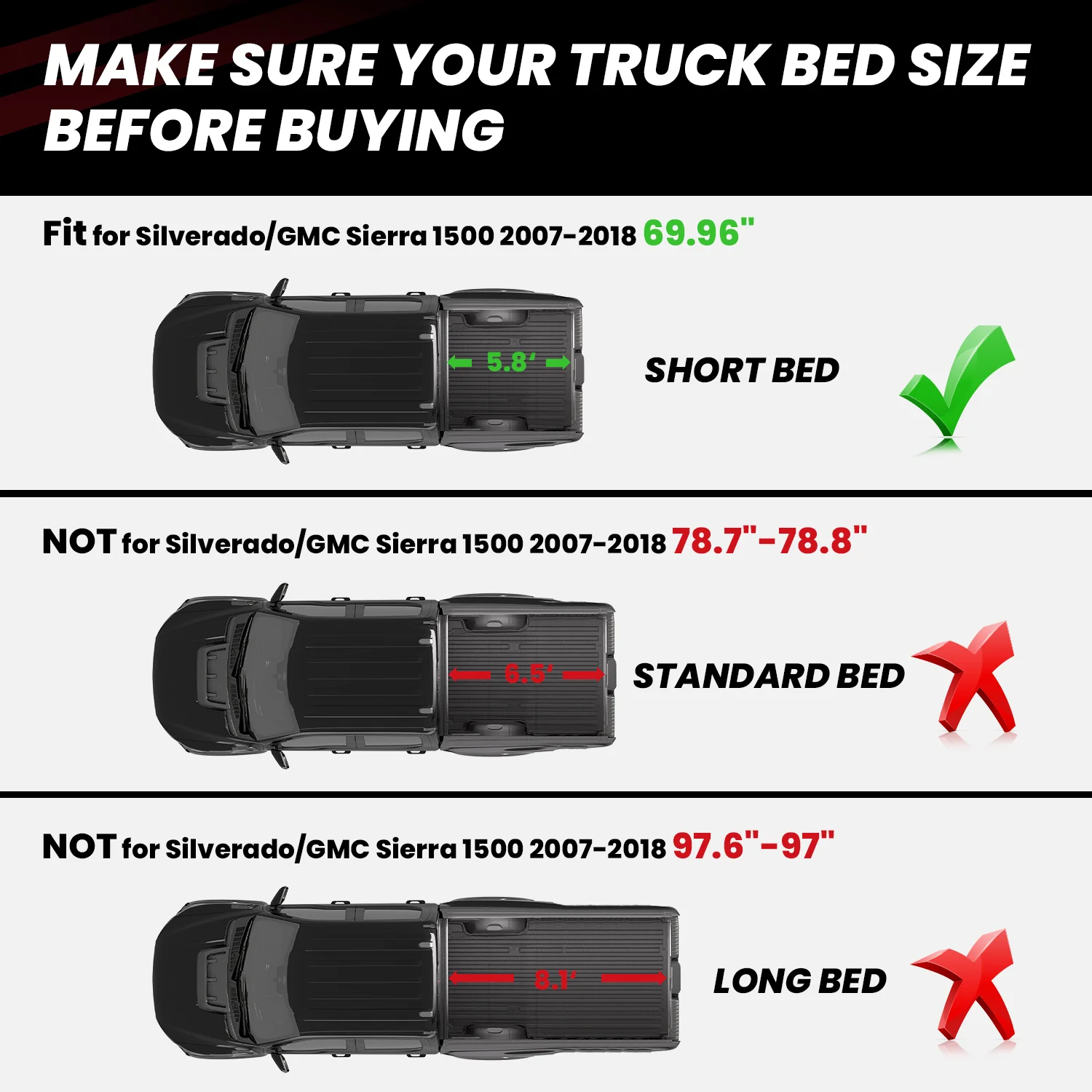 Fit for 2007-2018 Chevrolet Silverado 1500 Heavy Duty 5.8FT or 6.5FT Bed Mat, Not Fit 2007 Classic Body Style - Image 13