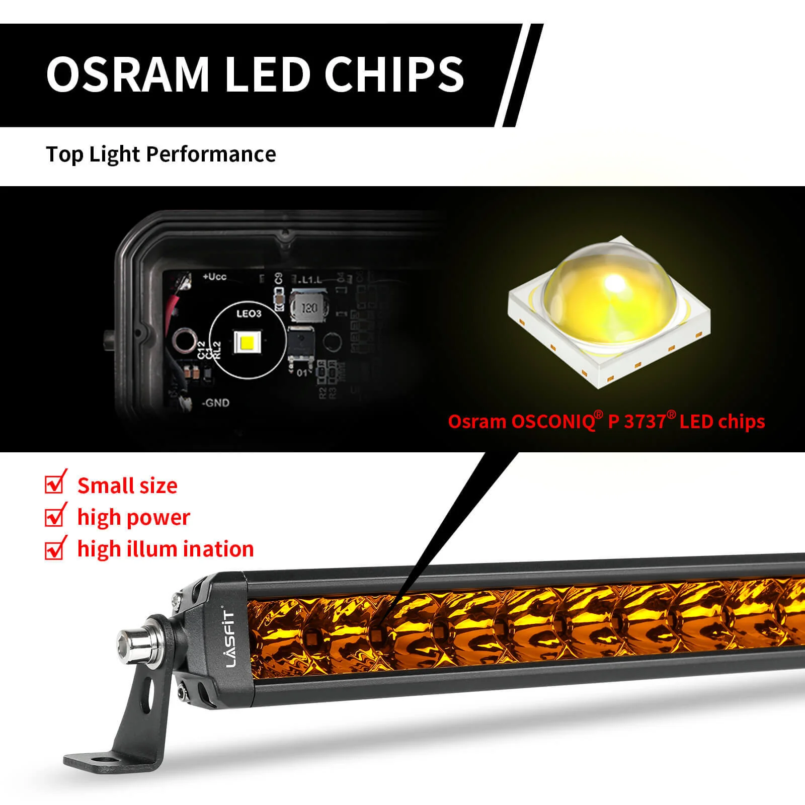 Lasfit 22" Off-Road LED Amber Light Bar With Slim Single Row Combo Flood Spot Design | Bumper Grille Mount - Image 15
