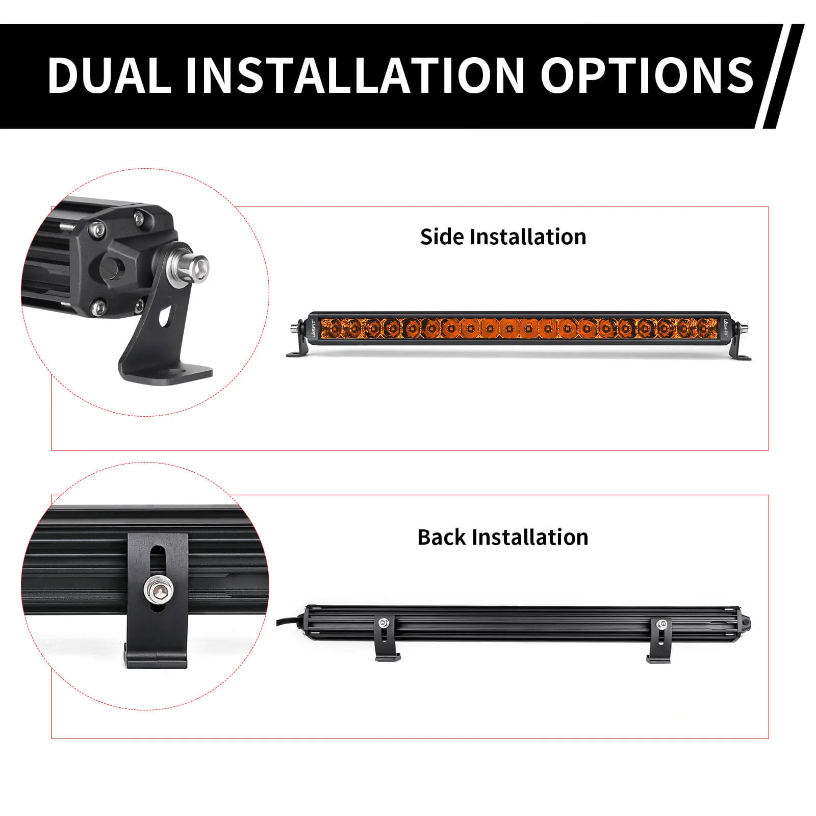 Lasfit 32" Off-Road LED Amber Light Bar With Slim Single Row Combo Flood Spot Design | Bumper Grille Mount - Image 20
