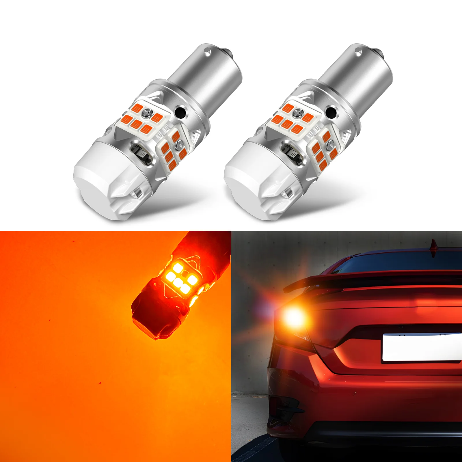 BAU15S PY21W LED Turn Signal Bulbs CanBus-Ready Amber | T3 Series - Image 2