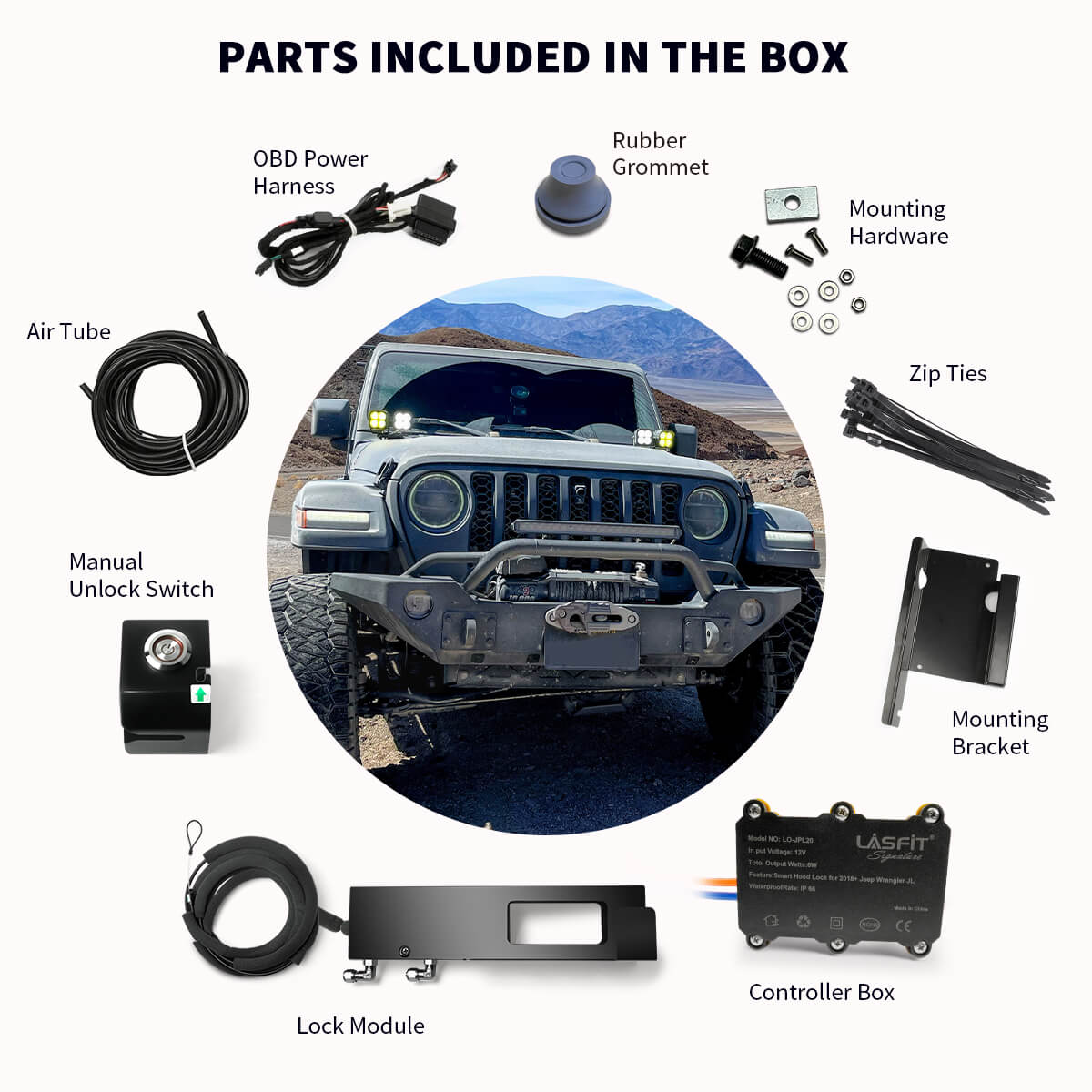 Lasfit Stealth Anti-Theft Automatic Hood Lock System for 18-23 Jeep Wrangler JL/JLU and Gladiator JT(Version 2.0), Don't fit 2024+ Jeep Wrangler/Gladiator - Image 11