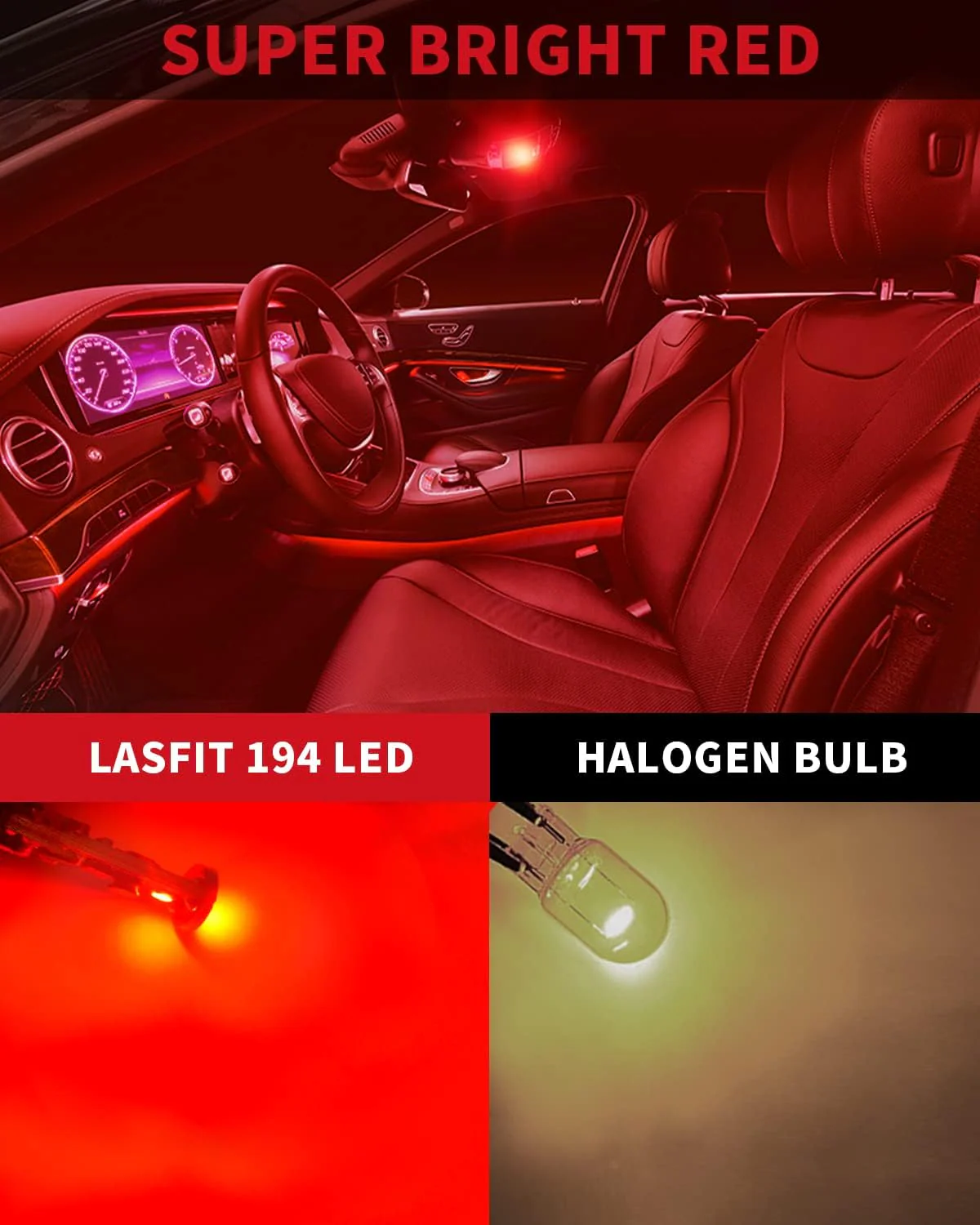 194 168 W5W CANBUS Error Free LED Third Brake Tail Light, Side Marker Bulbs | Brilliant Red, 2 Bulbs - Image 2