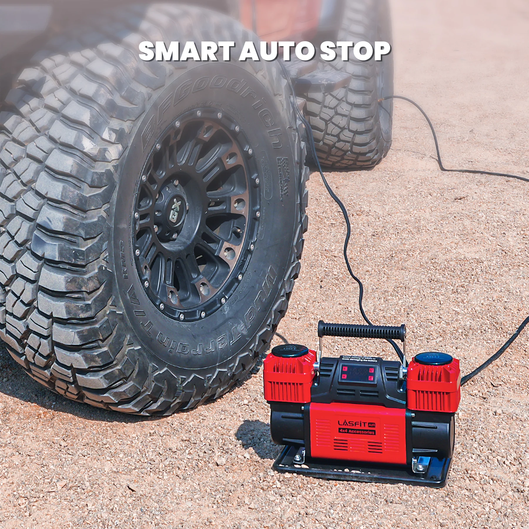 LASFIT X4 Off-Road Air Compressor, Dual-Cylinder 12V Tire Inflator with Auto-Stop for 4x4 Vehicles, Trucks, and RVs - Image 7