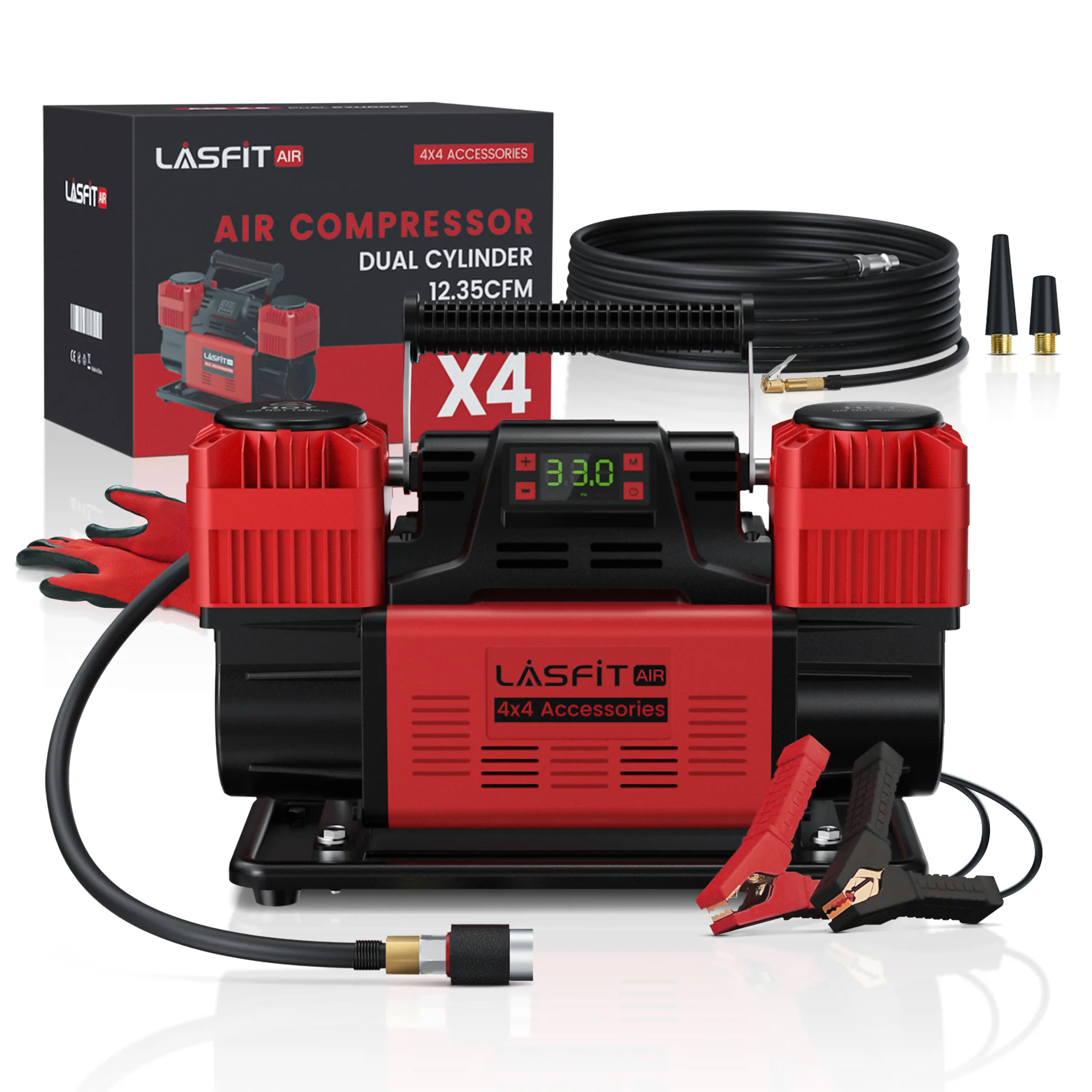 LASFIT X4 Off-Road Air Compressor, Dual-Cylinder 12V Tire Inflator with Auto-Stop for 4x4 Vehicles, Trucks, and RVs - Image 8