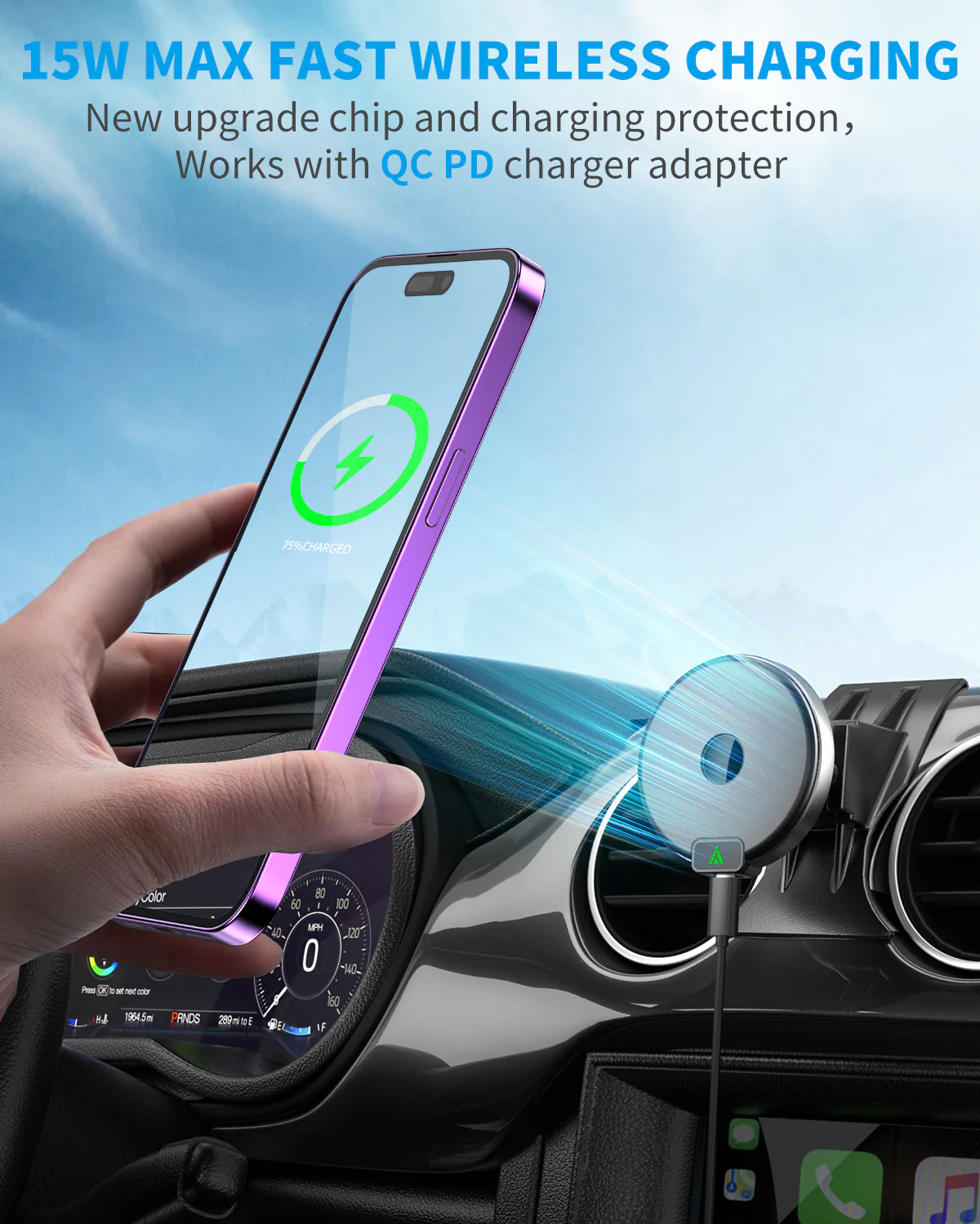 Magnetic Wireless Car Charger, Specific Phone Mount for Ford Mustang 2015-2021, 15W Max Fast Charging for iPhone 14 13 12 Series Compatible with MagSafe Case