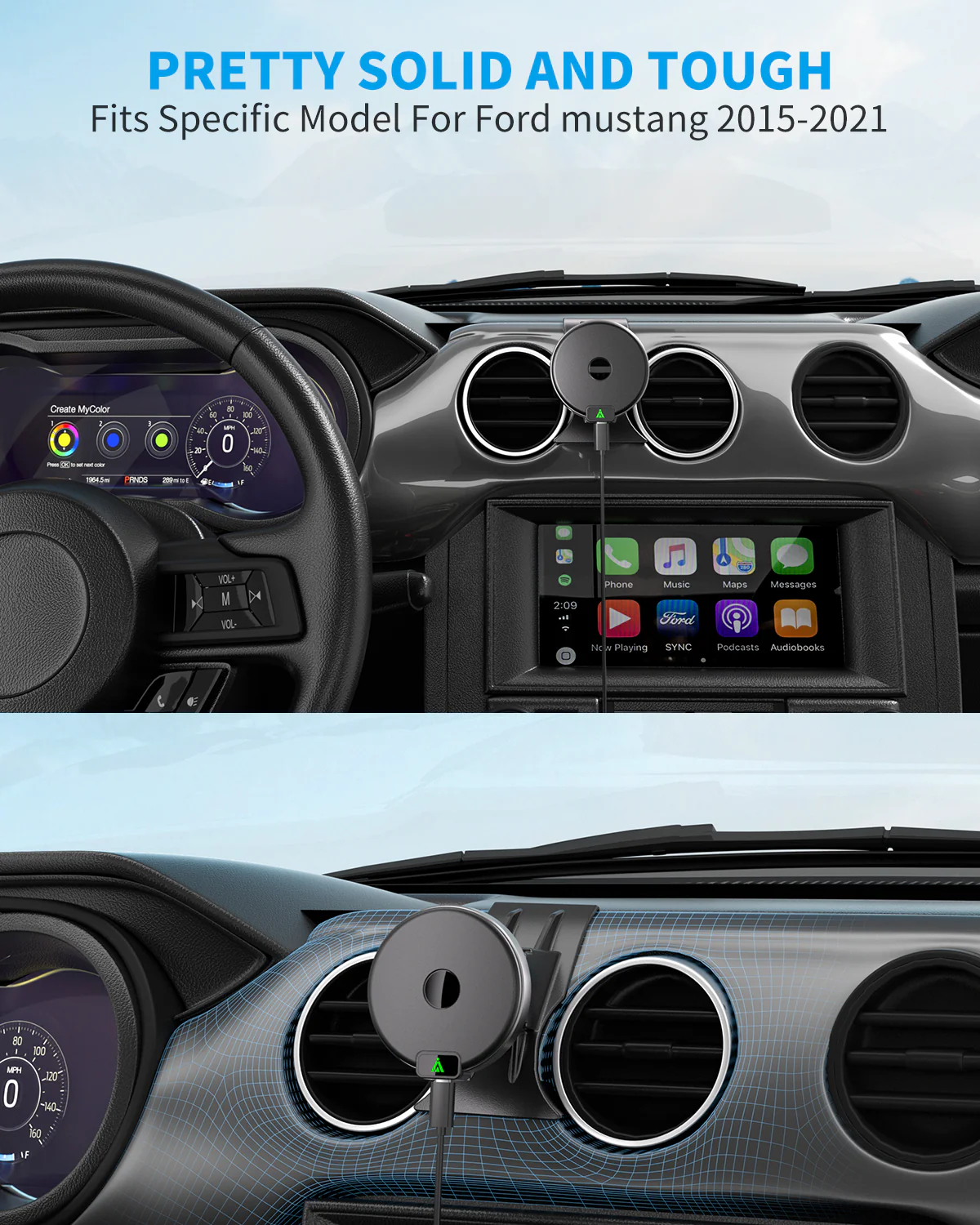 Magnetic Wireless Car Charger, Specific Phone Mount for Ford Mustang 2015-2021, 15W Max Fast Charging for iPhone 14 13 12 Series Compatible with MagSafe Case - Image 4