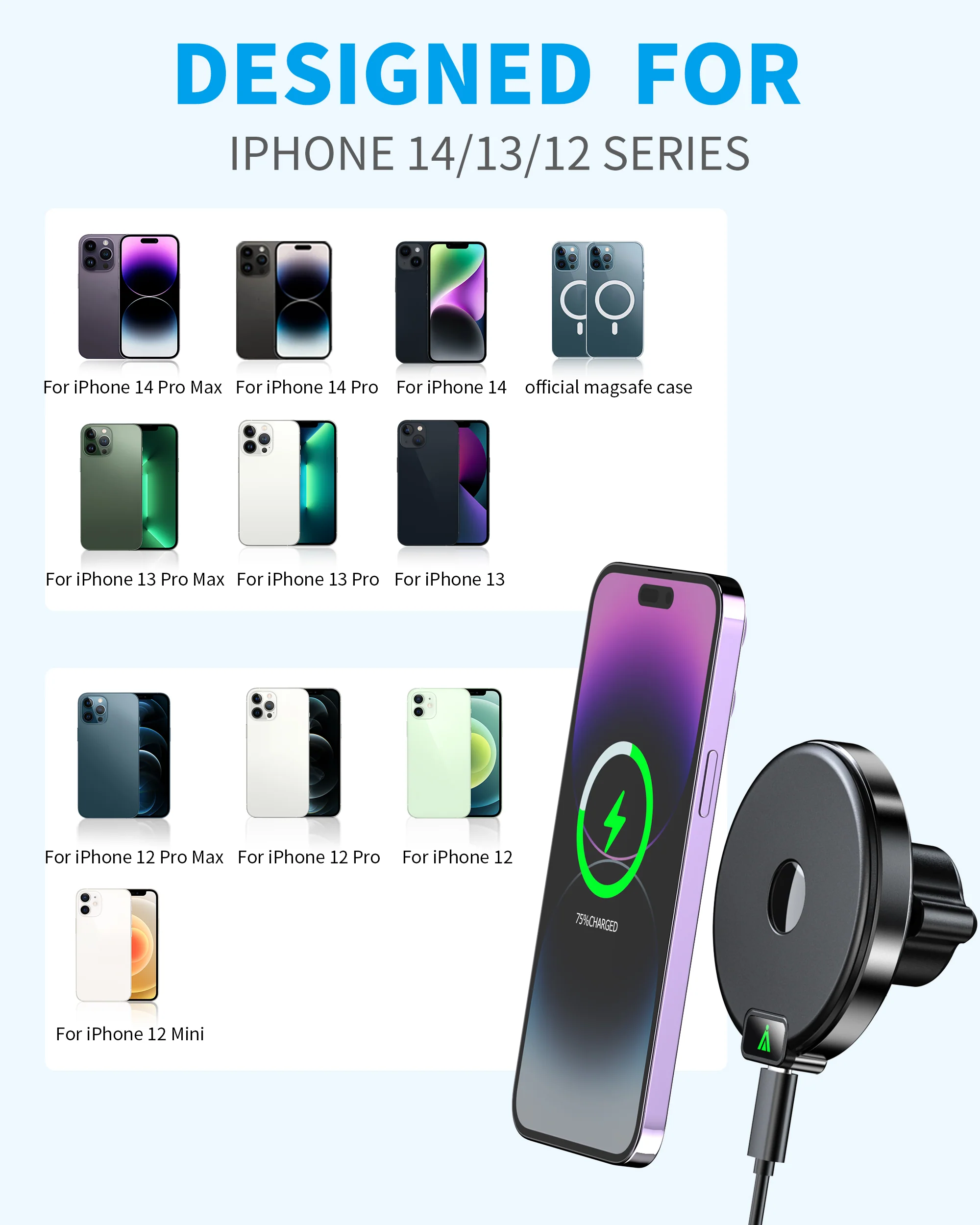 Magnetic Wireless Car Charger, Specific Phone Mount for Ford Mustang 2015-2021, 15W Max Fast Charging for iPhone 14 13 12 Series Compatible with MagSafe Case - Image 6