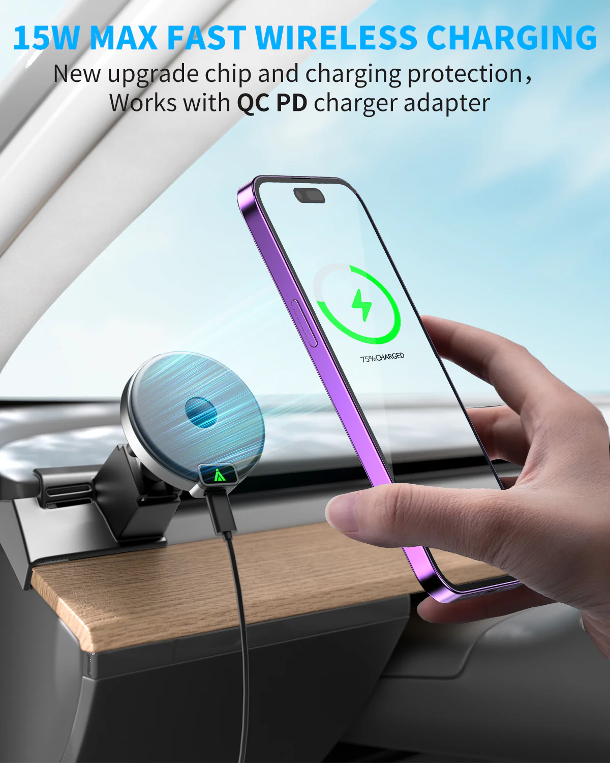 Magnetic Wireless Car Charger, Specific Phone Mount for 2021 Tesla Model 3 Model Y, 15W Max Fast Charging for iPhone 14 13 12 Series Compatible with MagSafe Case - Image 5