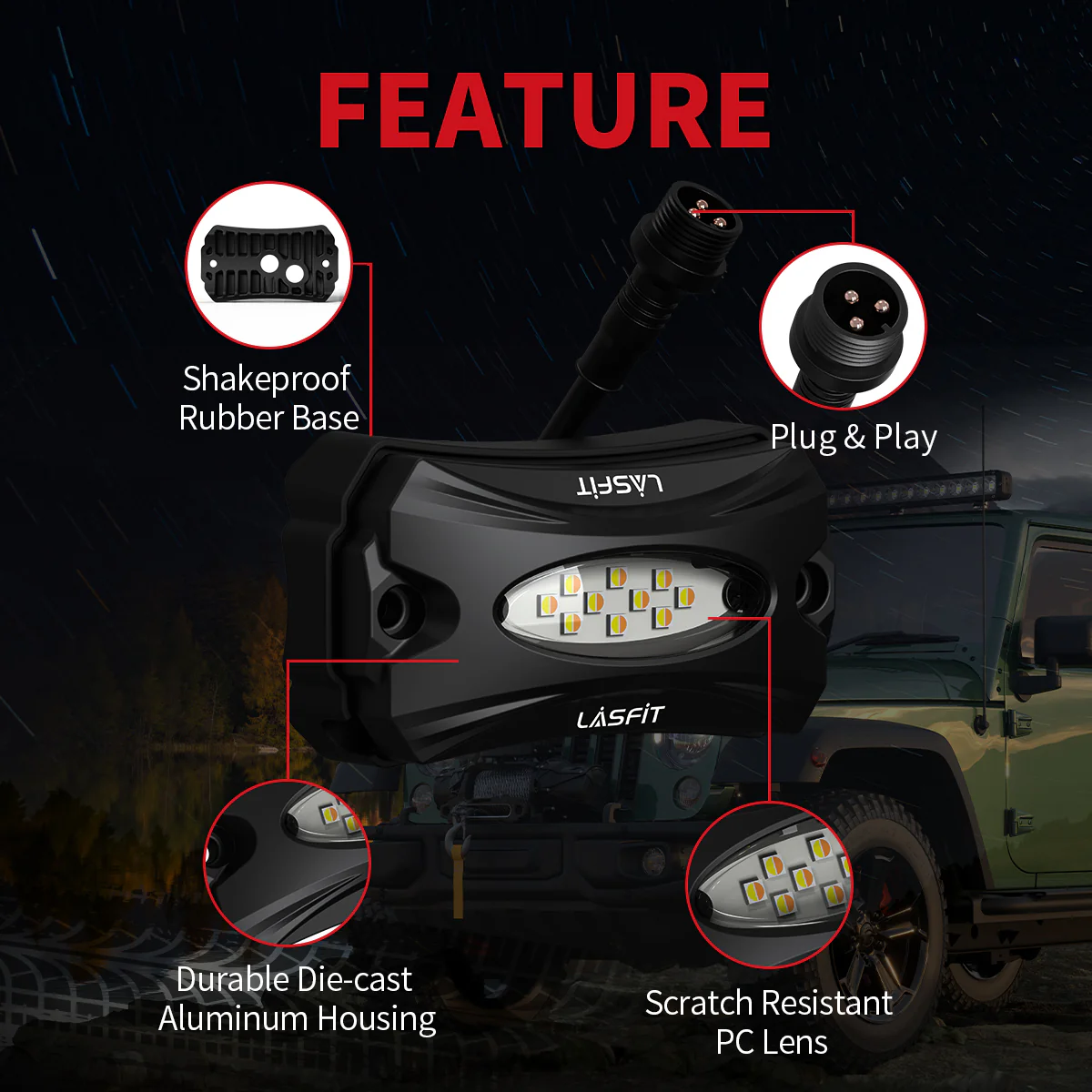 Lasfit Off-Road Switchback LED Rock Lights Kit White & Amber - Image 4