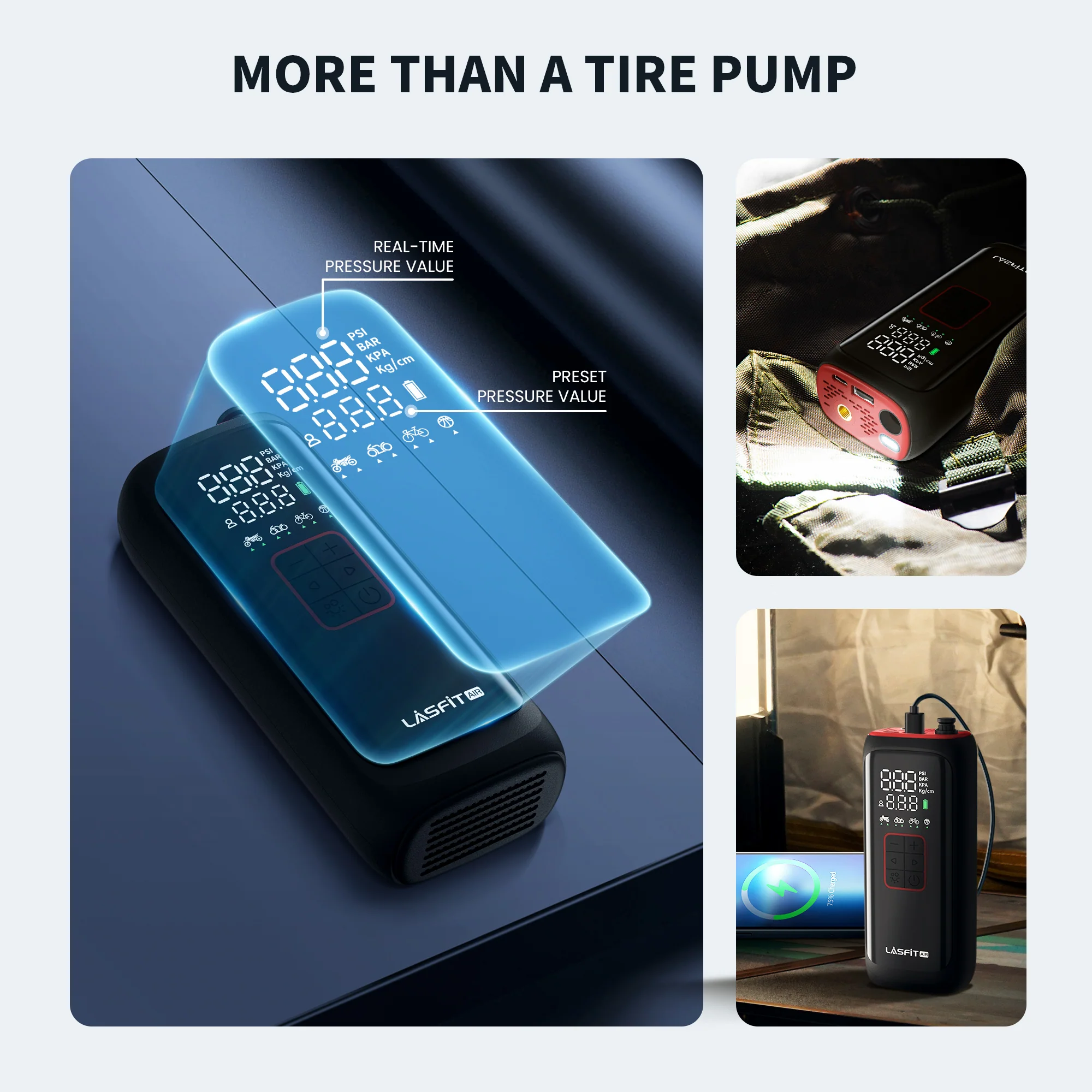 LASFIT AIR Portable Cordless Tire Inflator Air Compressor Pump for Bike Bicycle Motorcycle Ball - Image 8