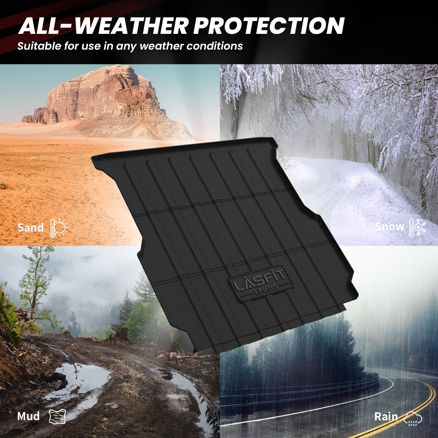 Fit for 2022-2026 Rivian R1T Heavy-Duty 4'6" Truck Bed Mat, Not Fit Drop-in liners - Image 2
