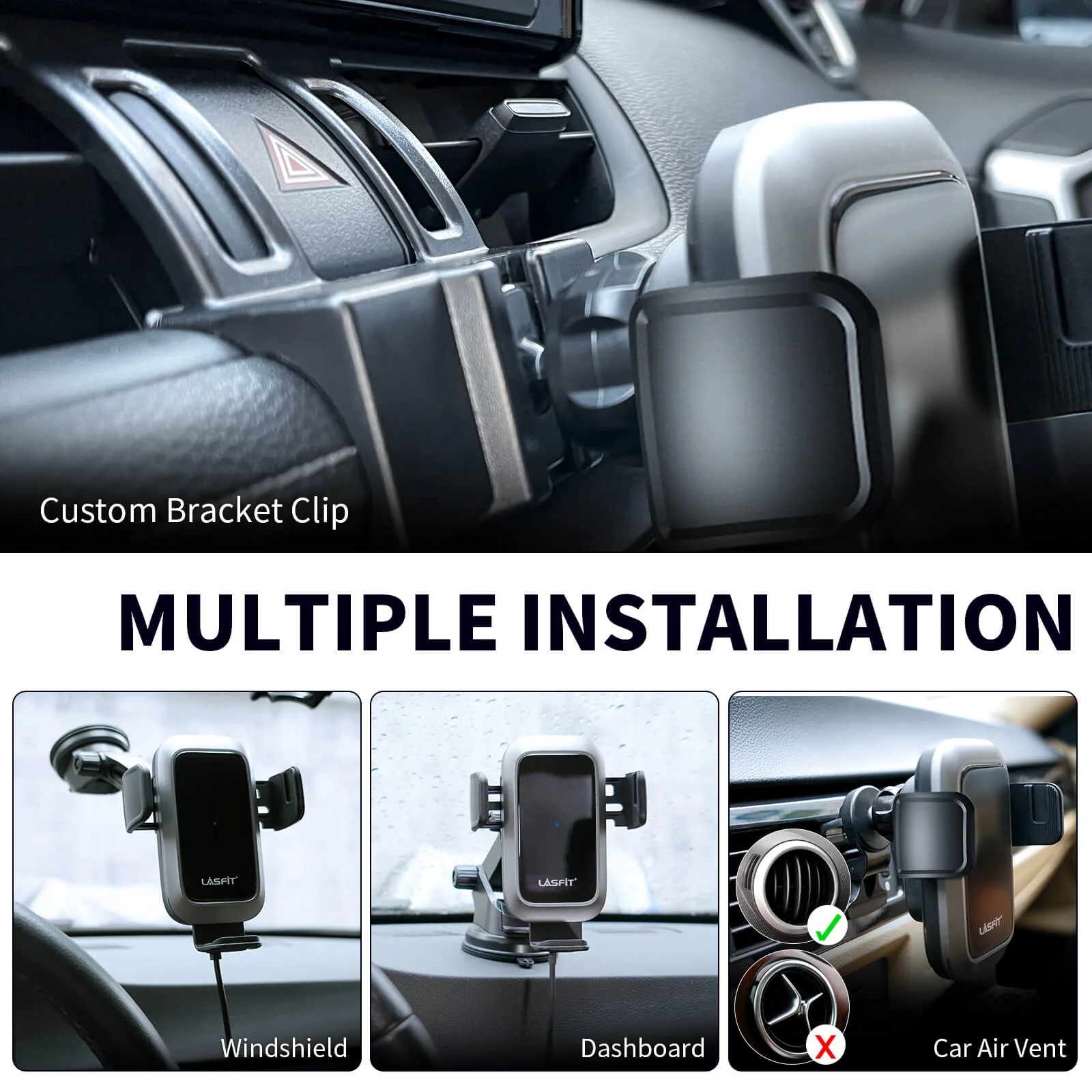 [AC Version] Wireless Car Charger Phone Holder 15W Qi Fast Charging Dash Windshield Air Vent Mount - Image 8